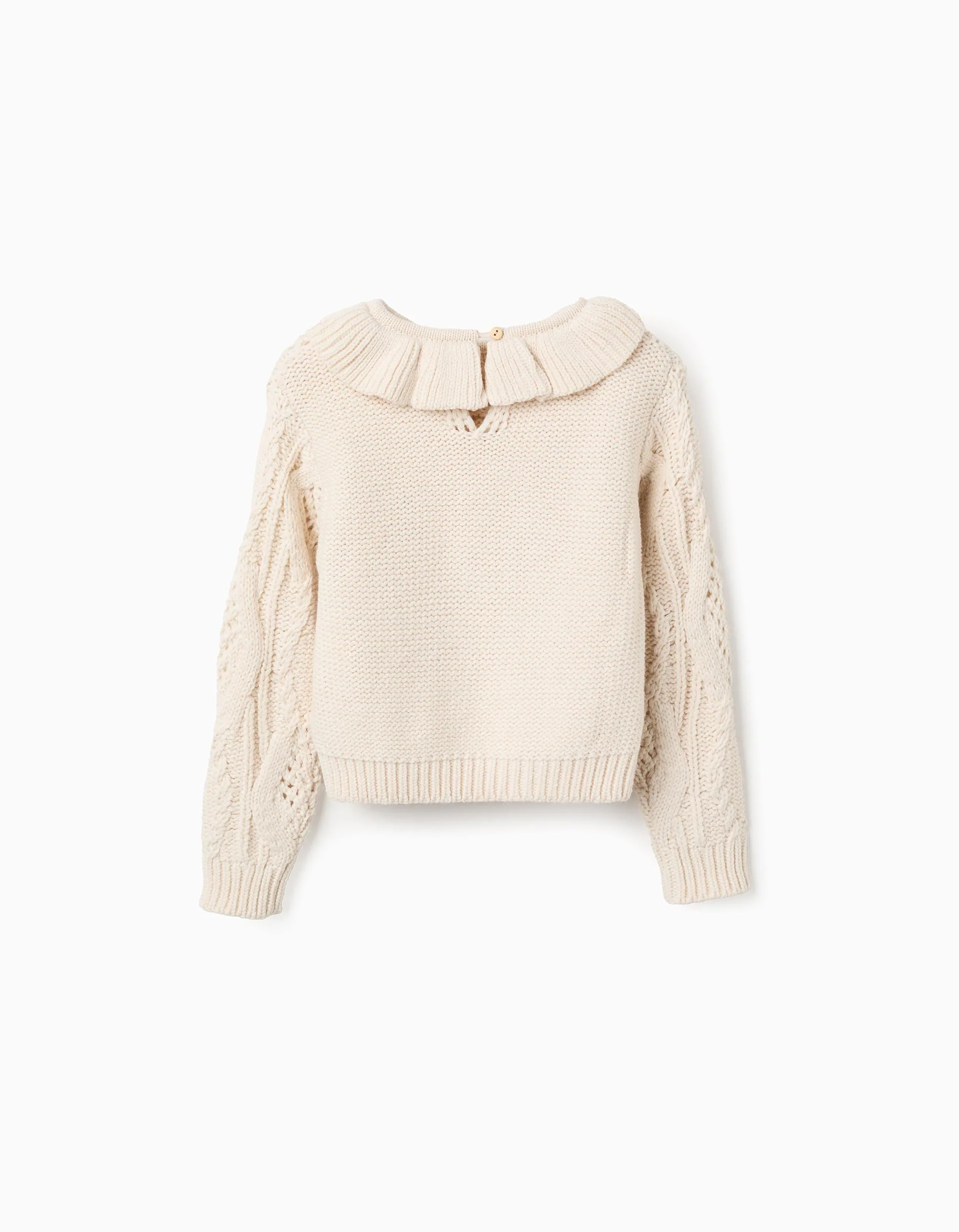 Thick Knit Jumper with Ruffle Collar for Girls, Beige