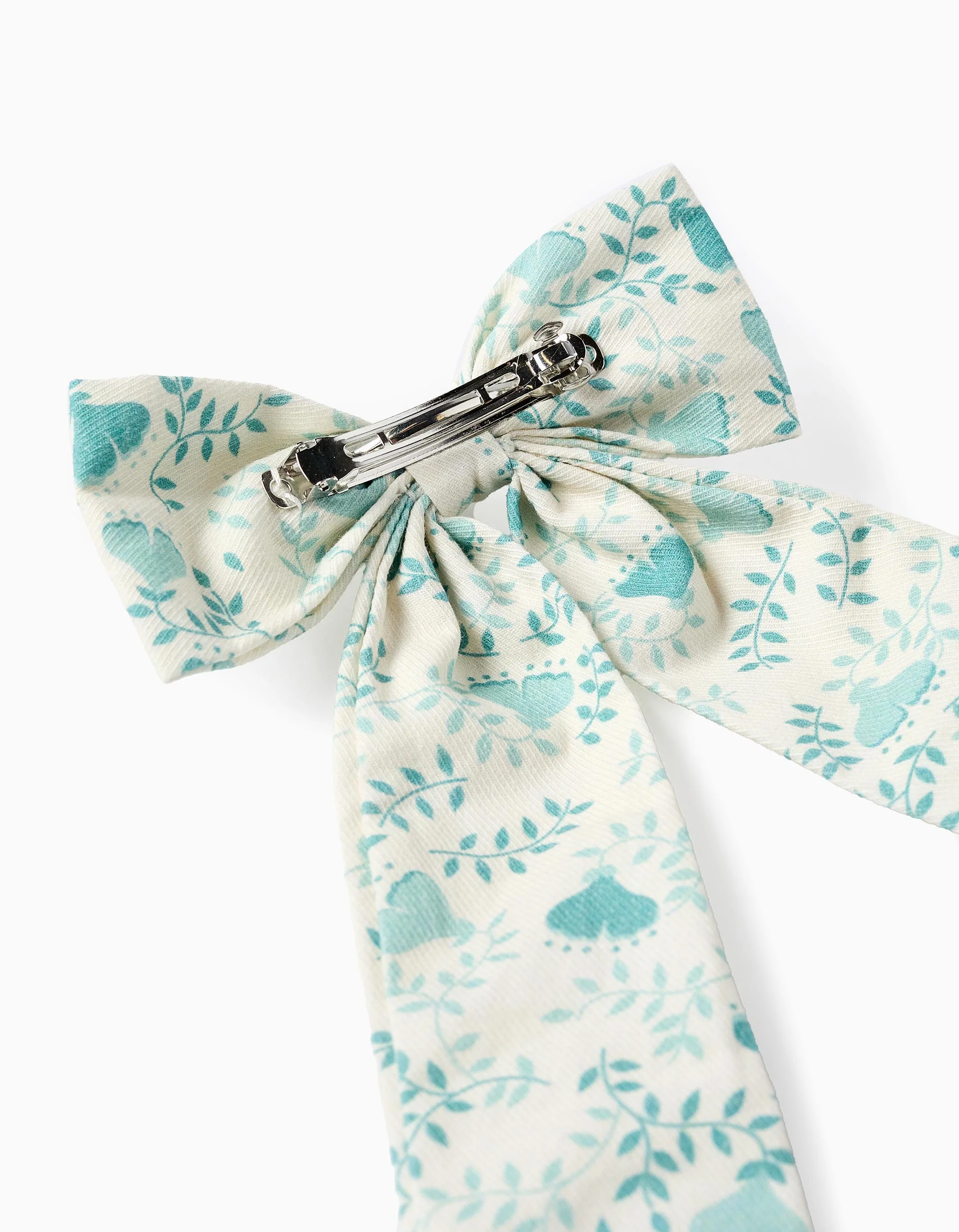 Hair Clip with Floral Bow for Babies and Girls, White/Green