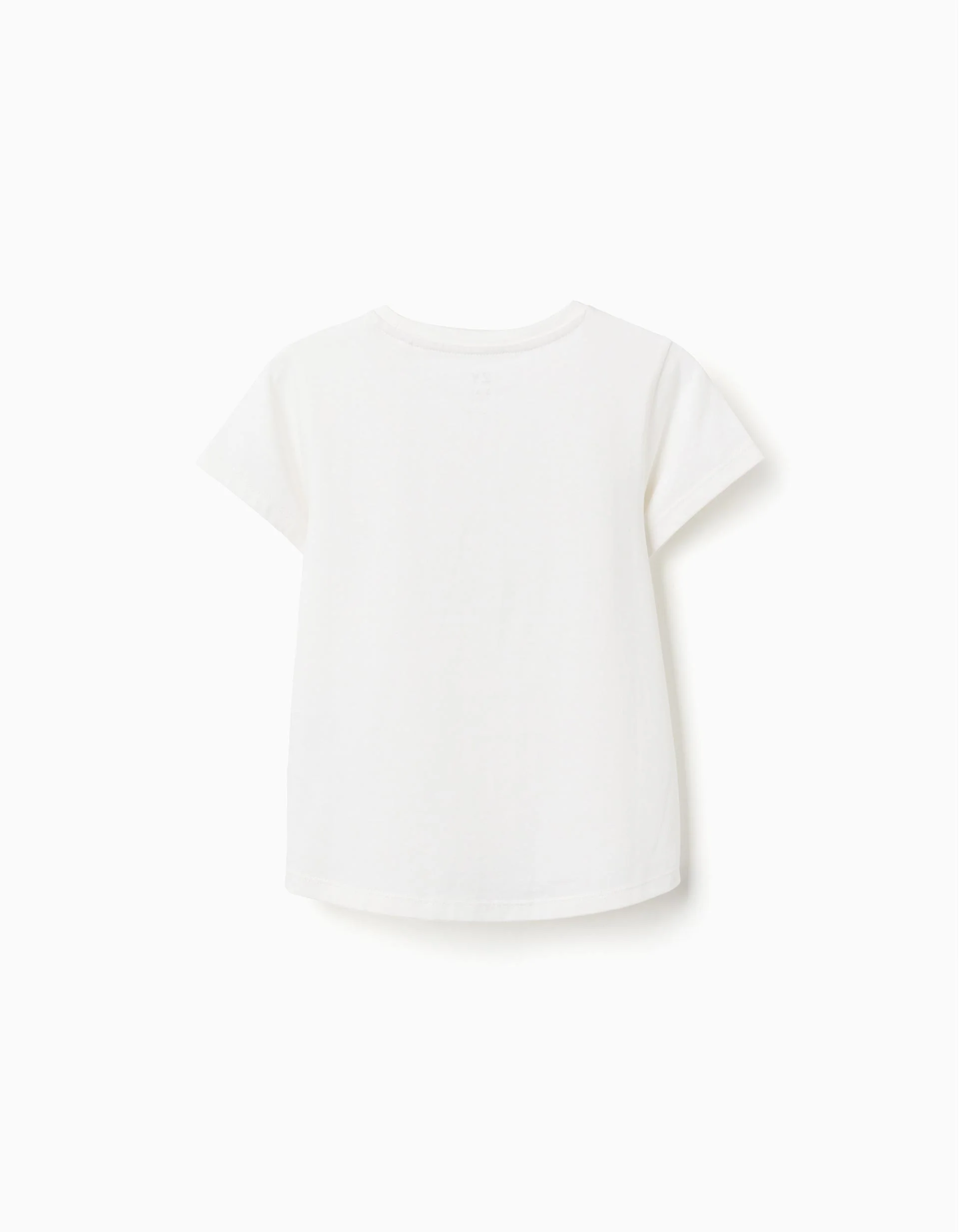 Cotton T-shirt with Flower Print for Girls, White/Green
