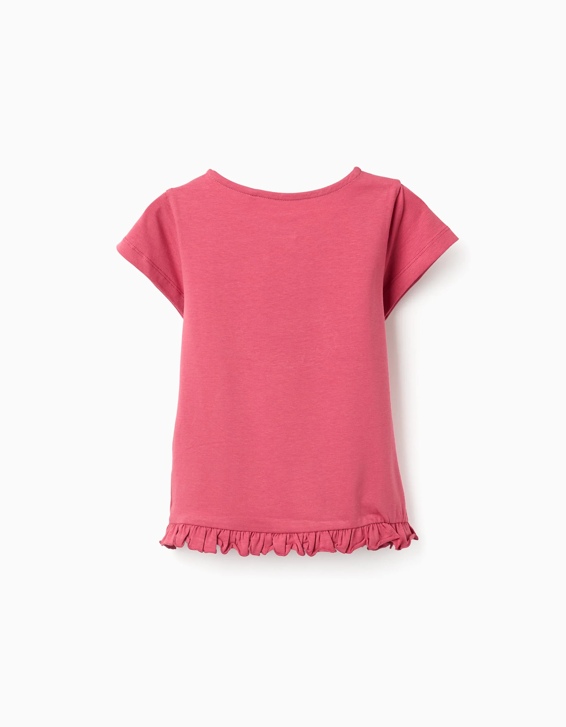 T-shirt with Printed Cake and Ruffle Hem for Girls, Pink