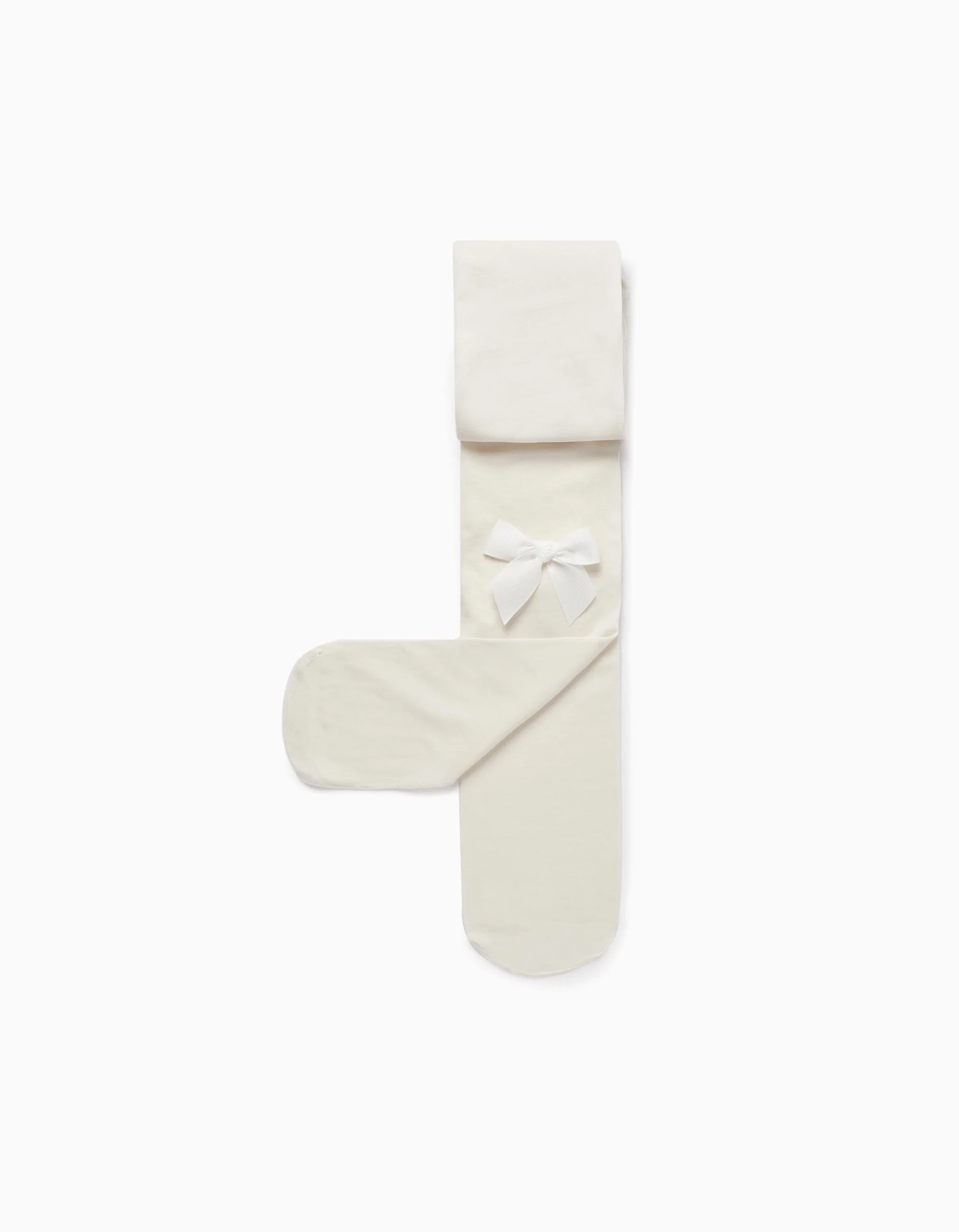 Microfiber Tights with Bow for Girls, White