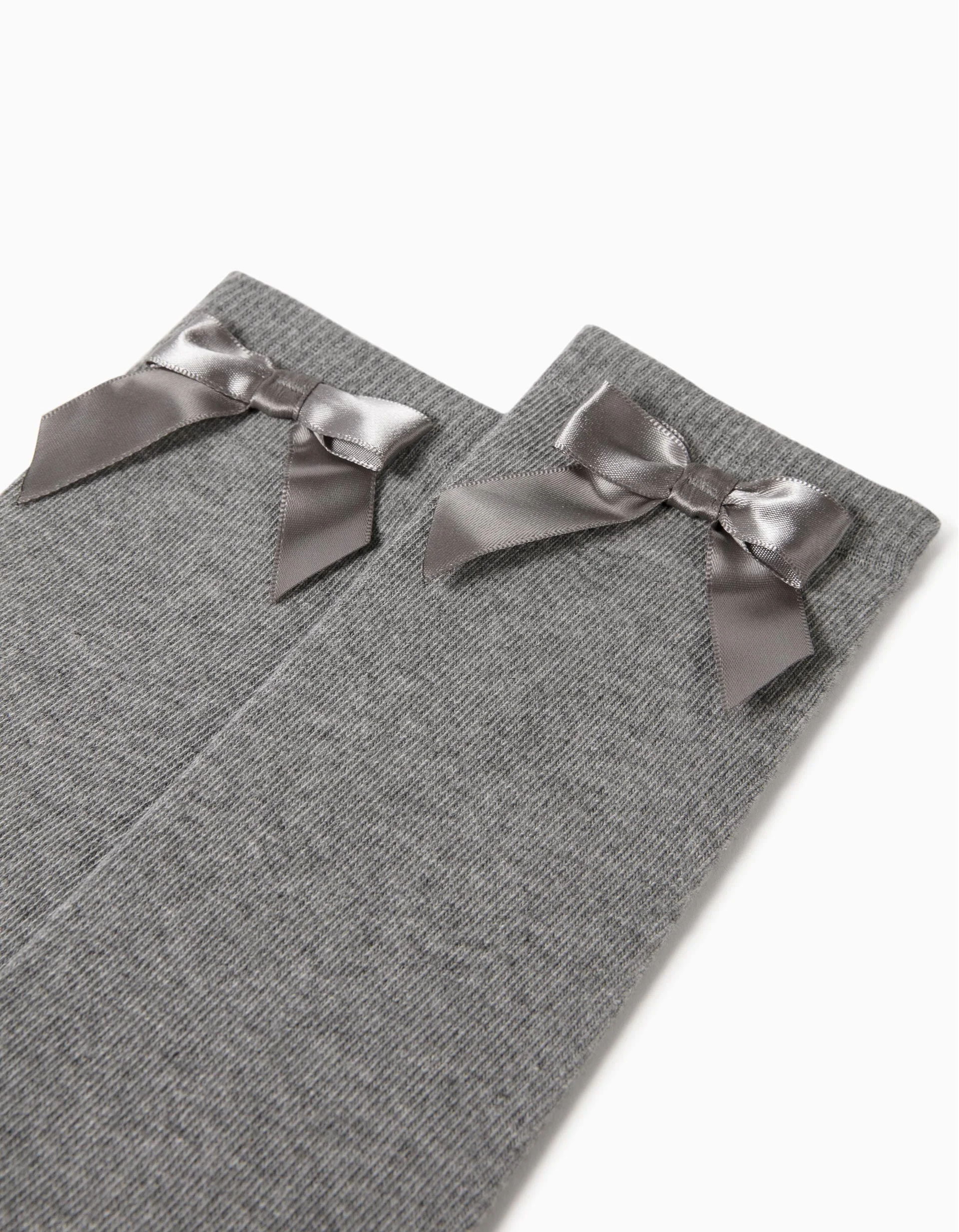 High Socks with Satin Bow for Girls, Grey