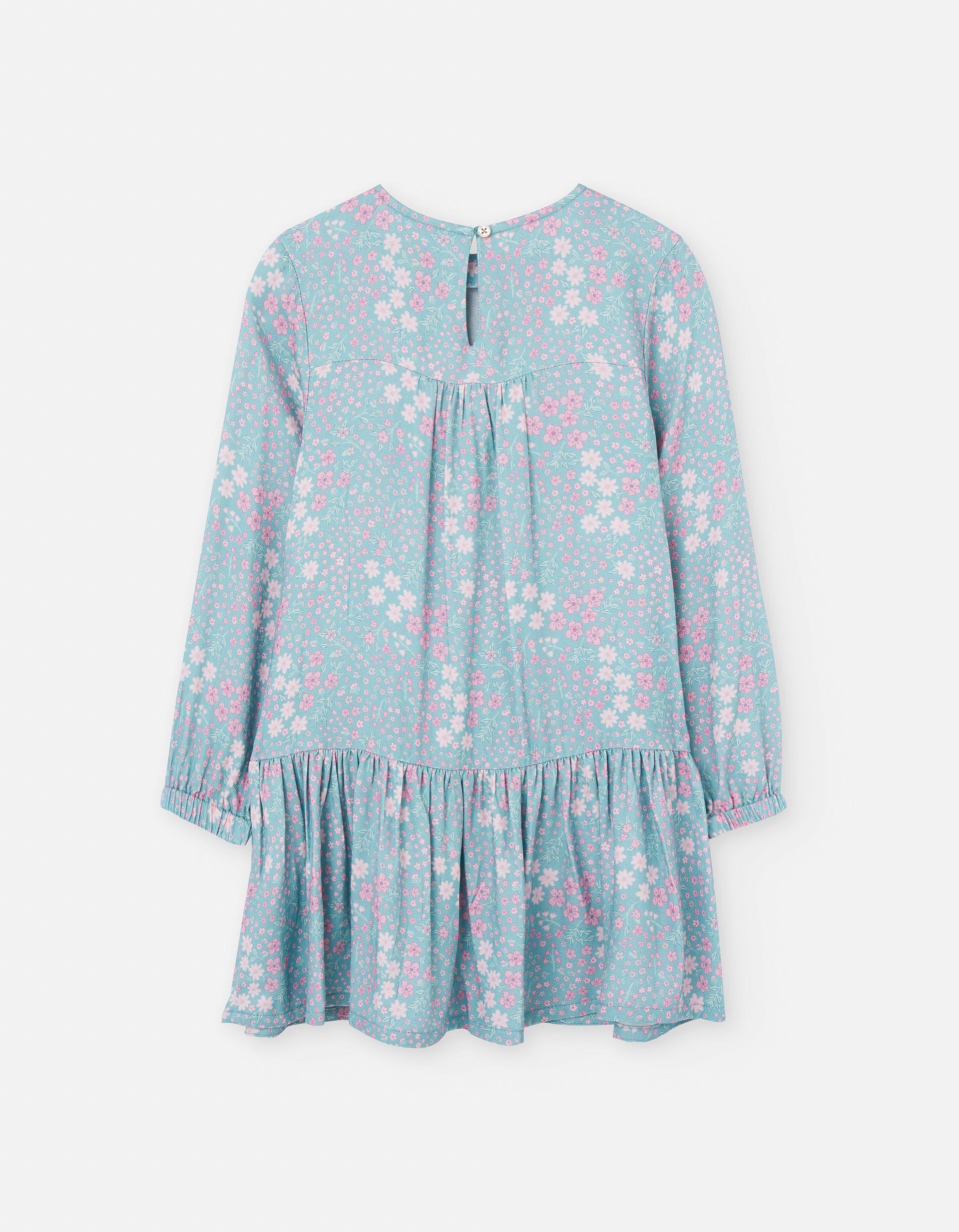 Long sleeve dress with floral pattern for girls, blue/pink