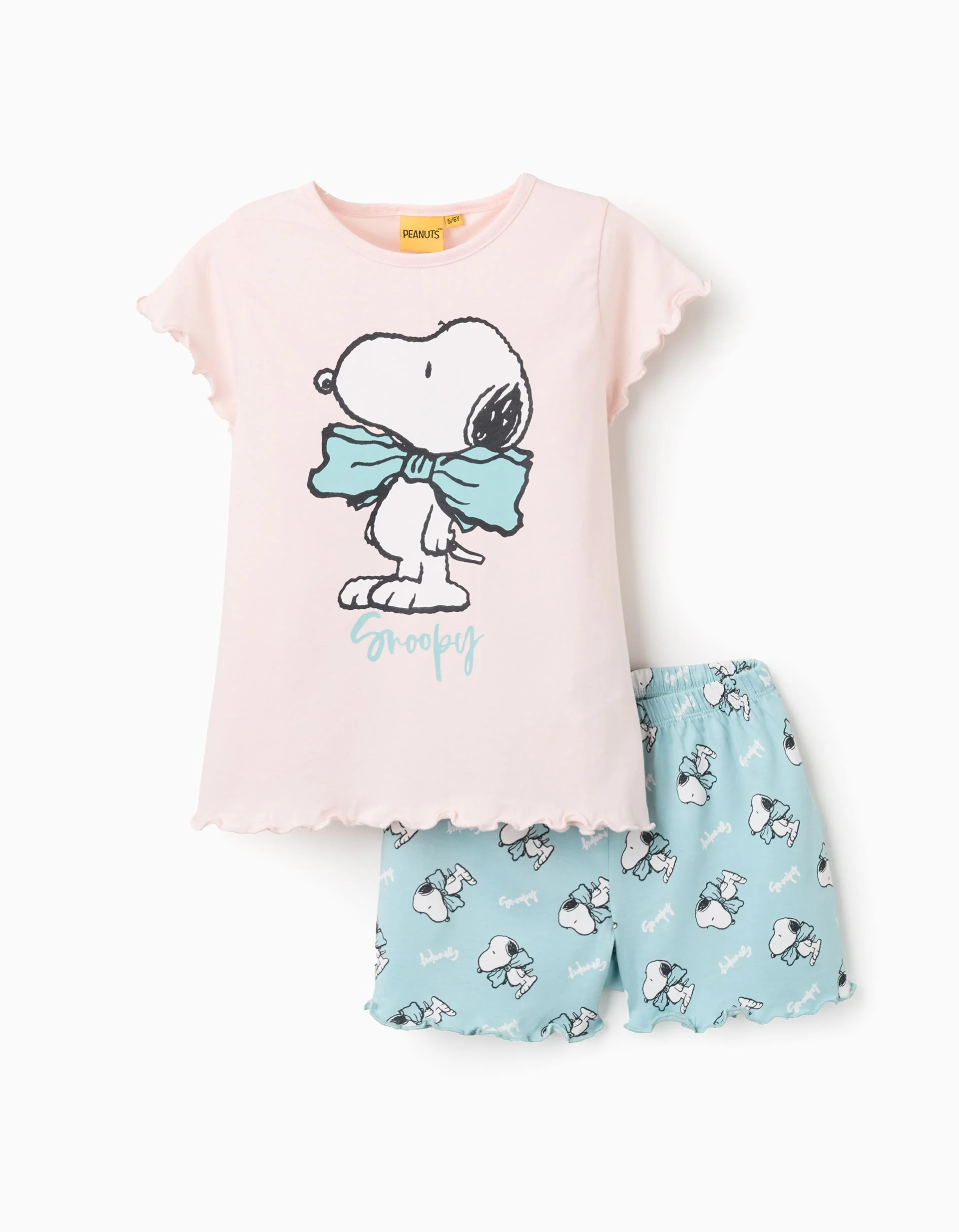Cotton Short Pyjama for Girls 'Snoopy', Pink/Blue