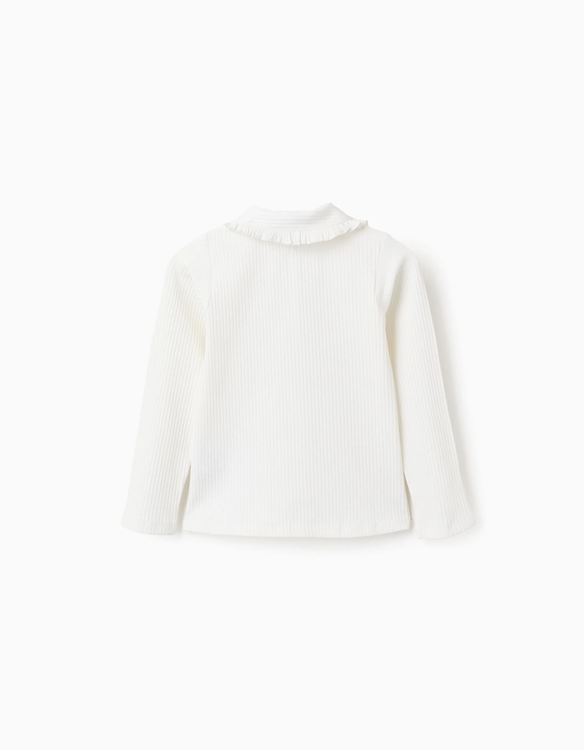 Ribbed T-shirt with Peter Pan Collar and Buttons for Girls, Beige