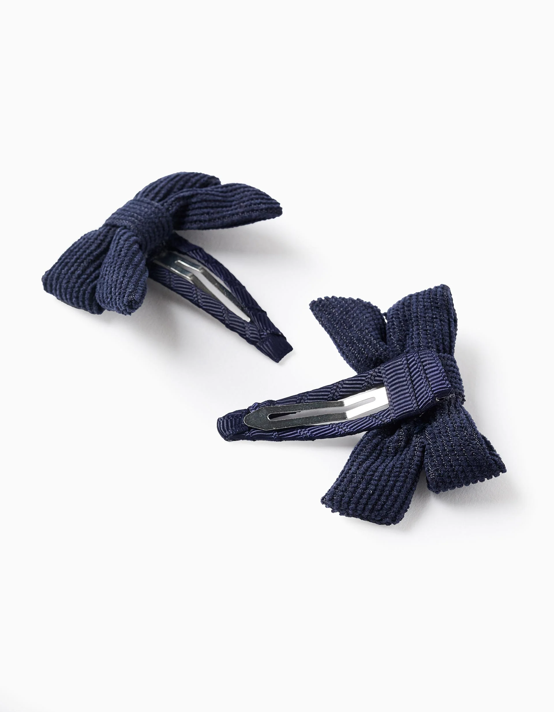 Pack of 2 Hair Clips with Corduroy Bow for Babies and Girls, Blue