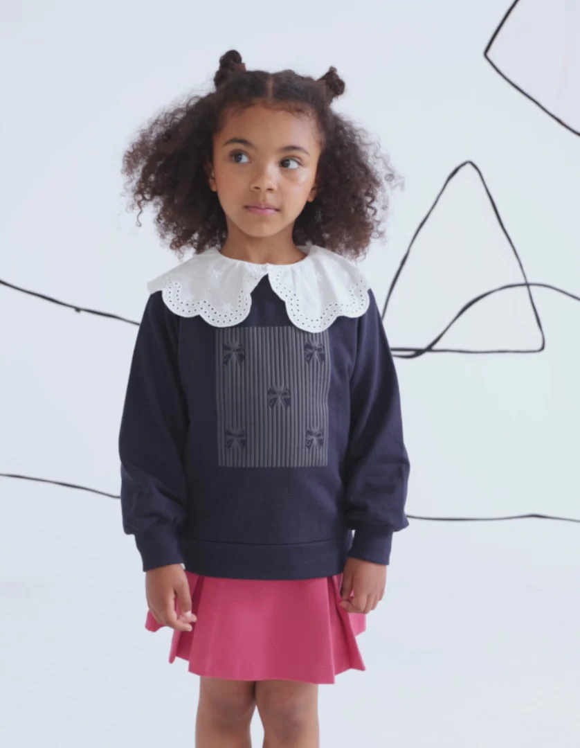 Sweatshirt with Embossed Print for Girls 'Bows', Dark Blue