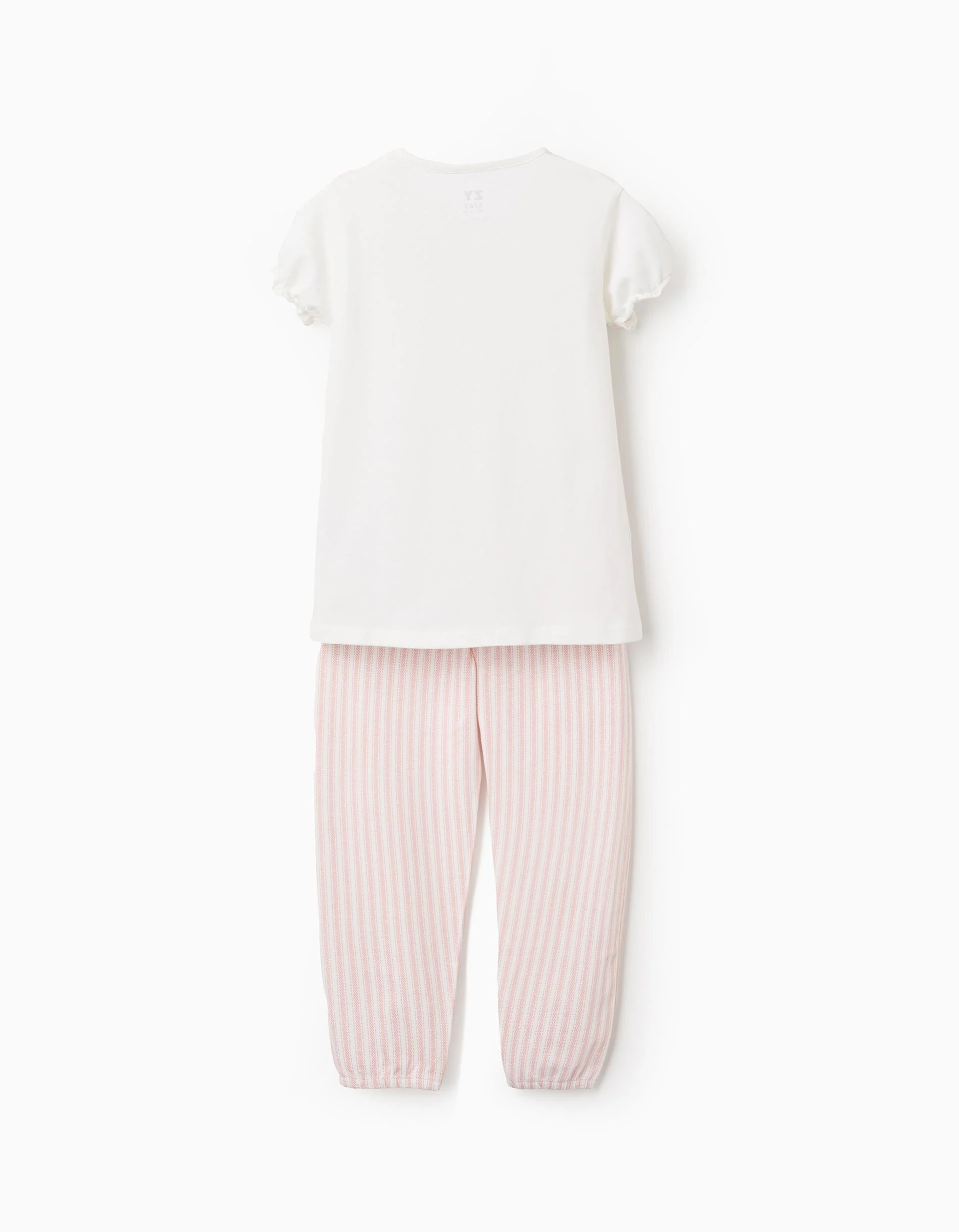 Cotton Jersey Pyjama with Stripes for Girls, White/Pink