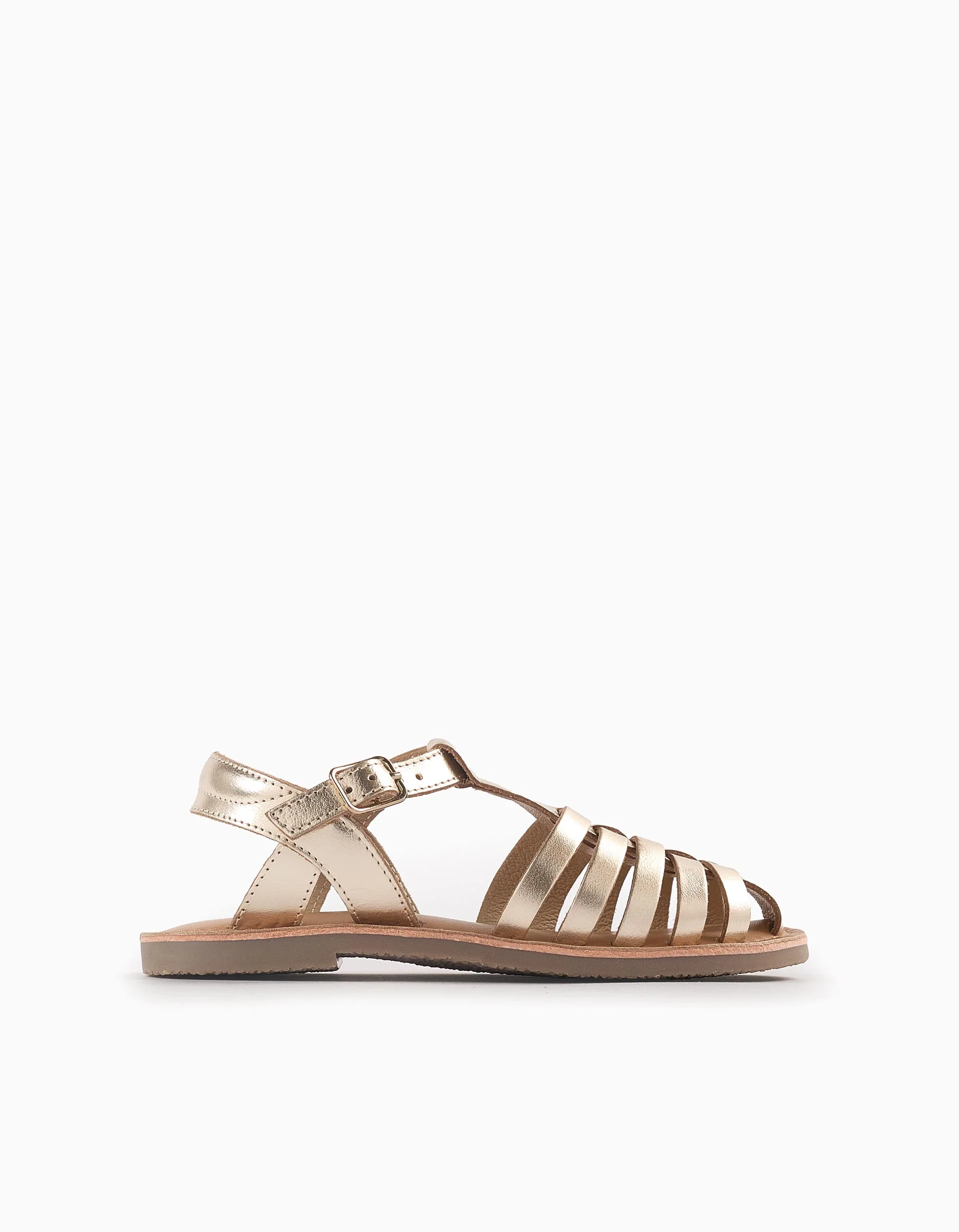 Leather Strap Sandals for Girls, Gold