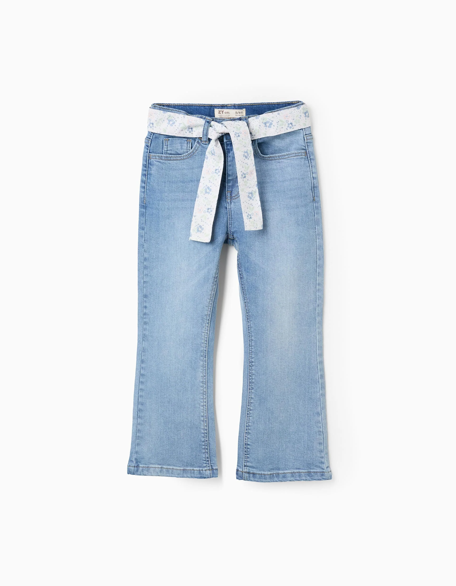 Jeans with Floral Belt for Girls 'Flare Fit', Blue