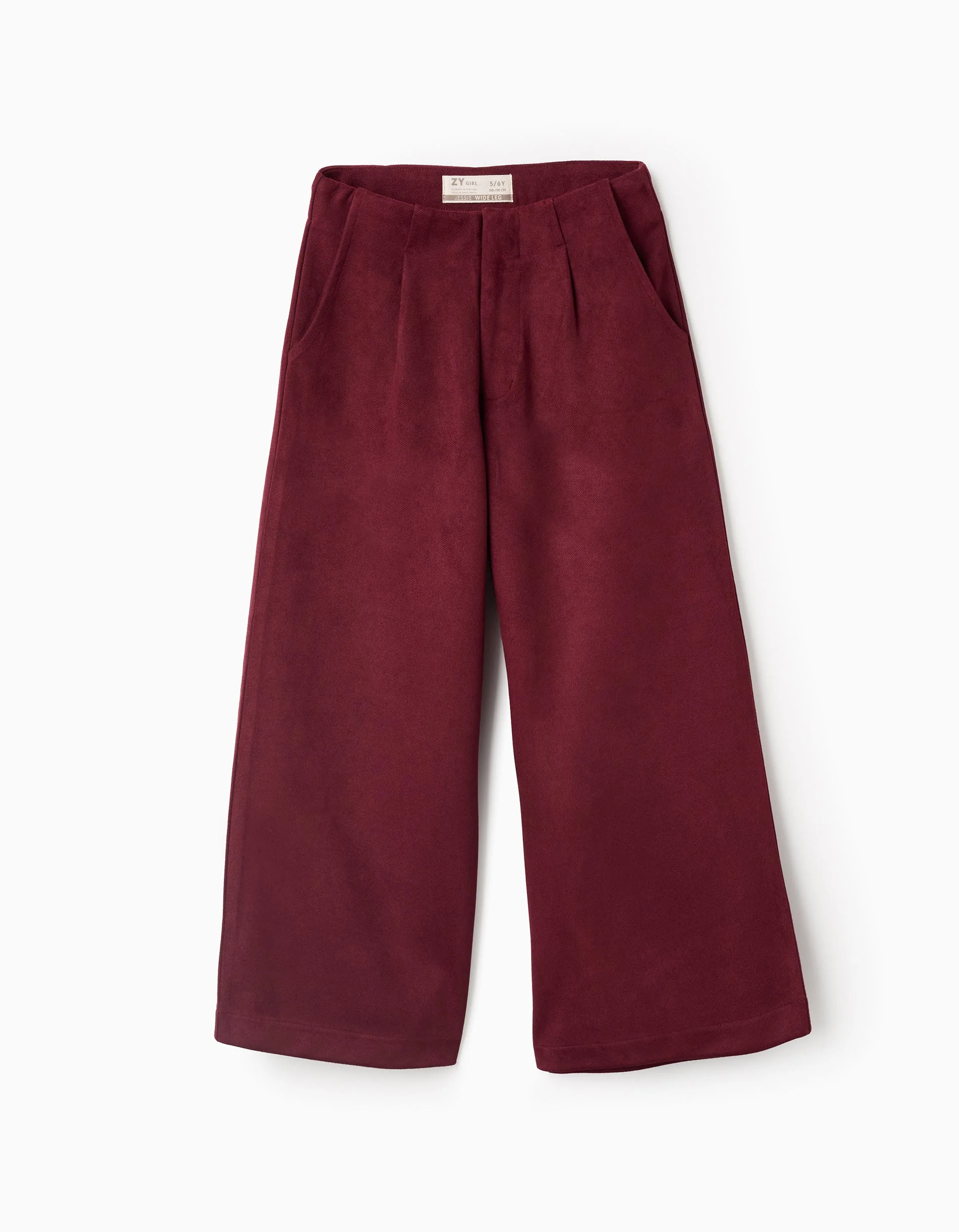 Wide leg suedette trousers for girls, burgundy
