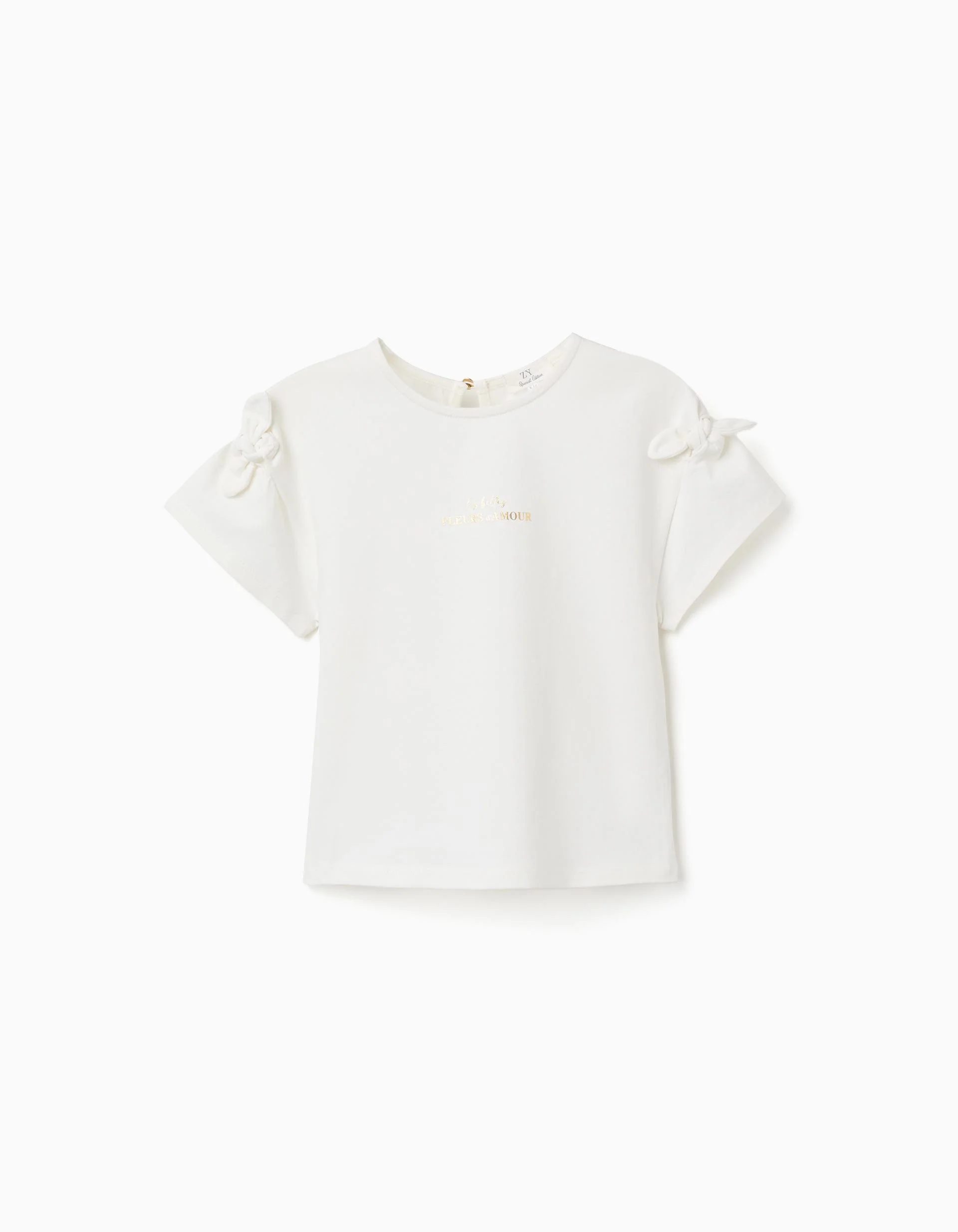 T-shirt with print and decorative knots for girls, white