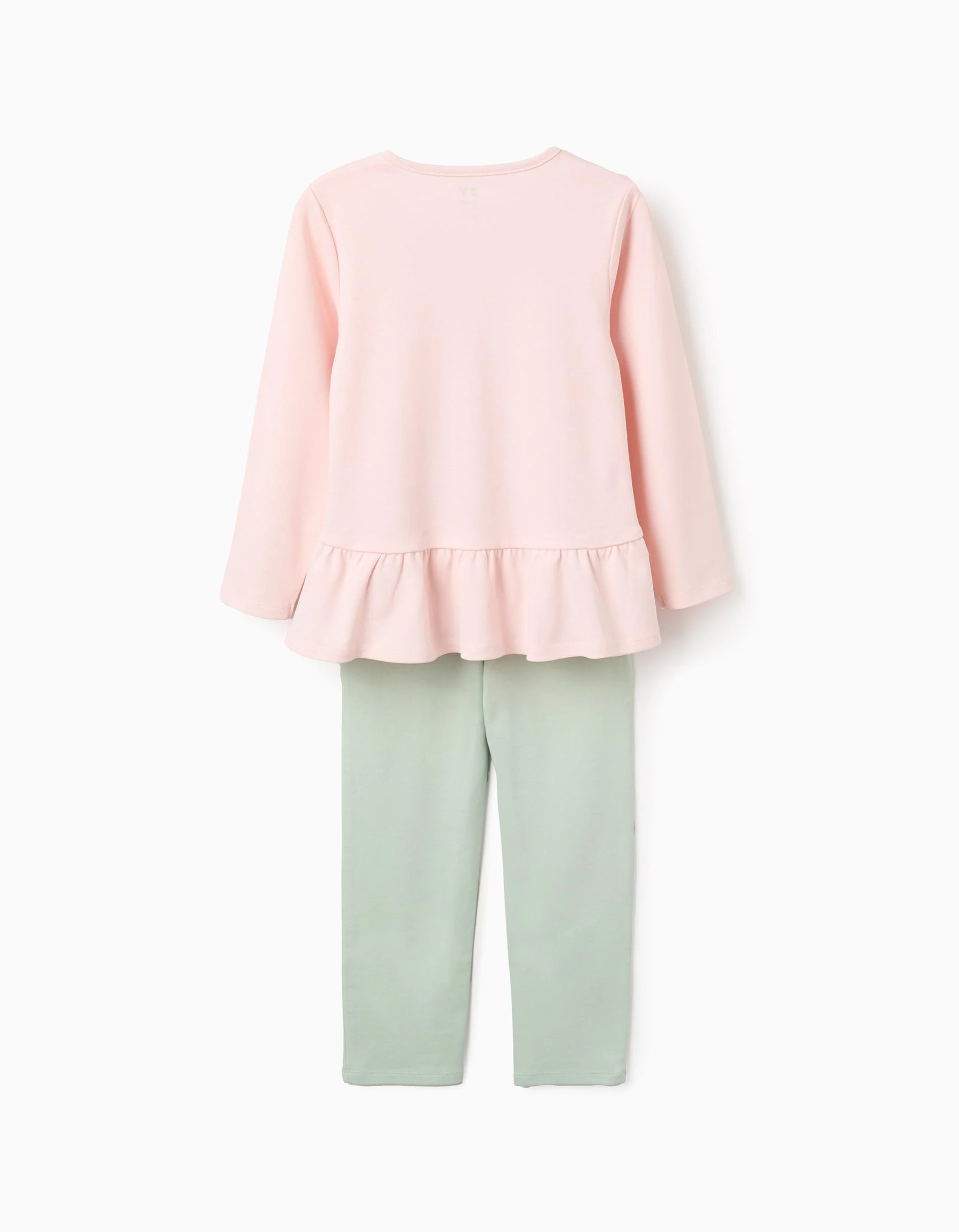 Cotton Pyjama with Bunny Mask for Girls, Green/Pink