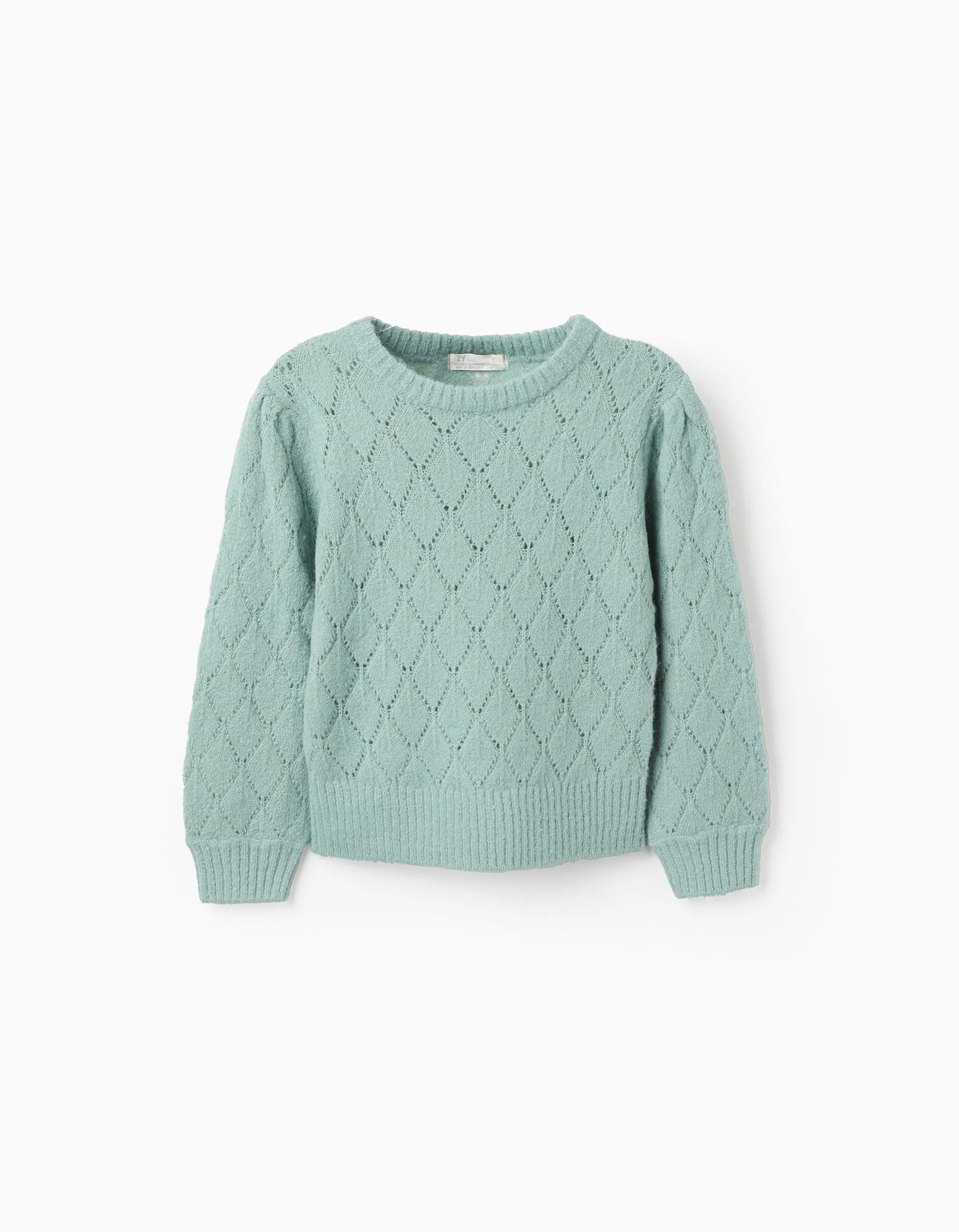 Openwork Jumper with Dropped Shoulders for Girls, Green