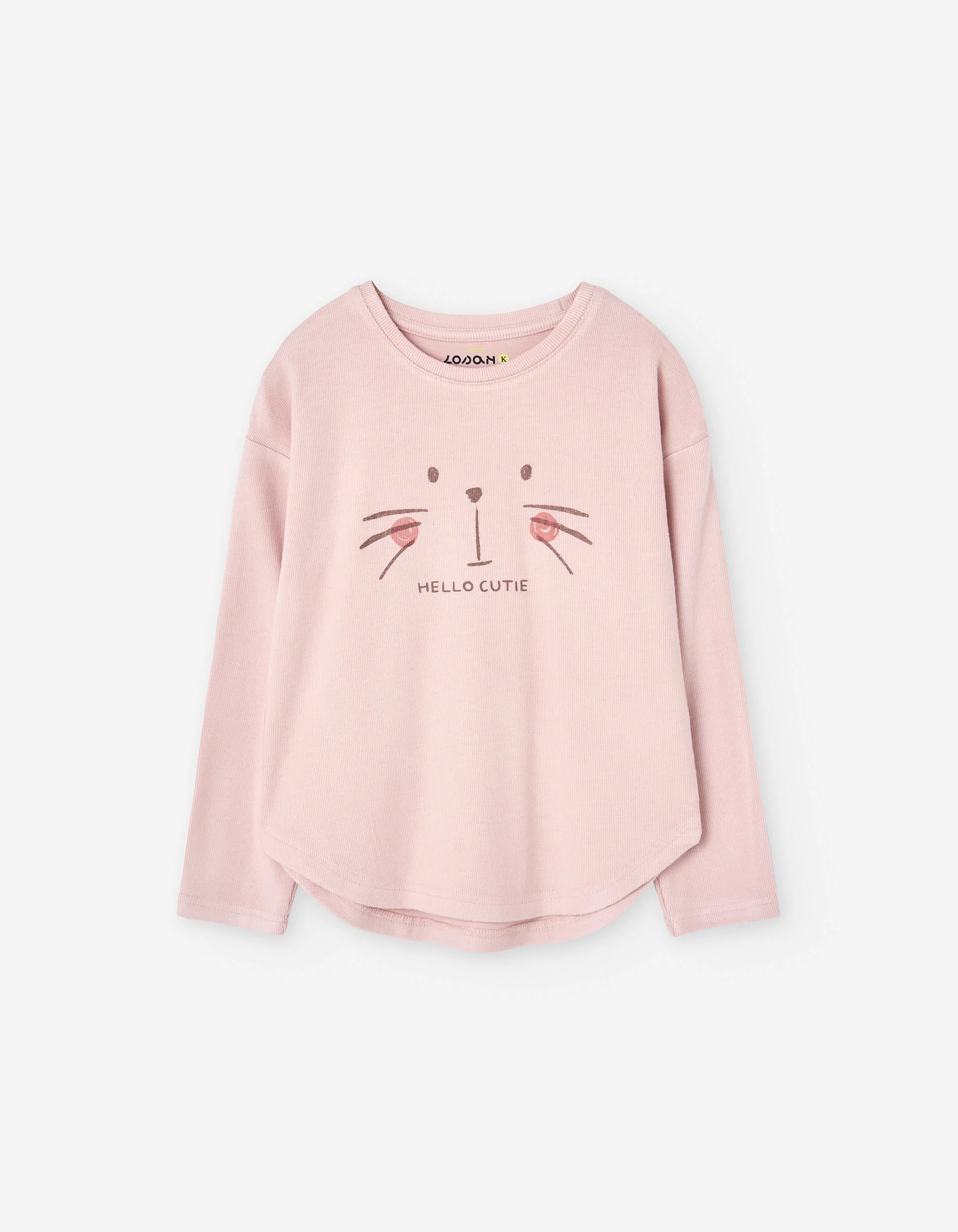 Long sleeve T-shirt with cat print for girls, light pink