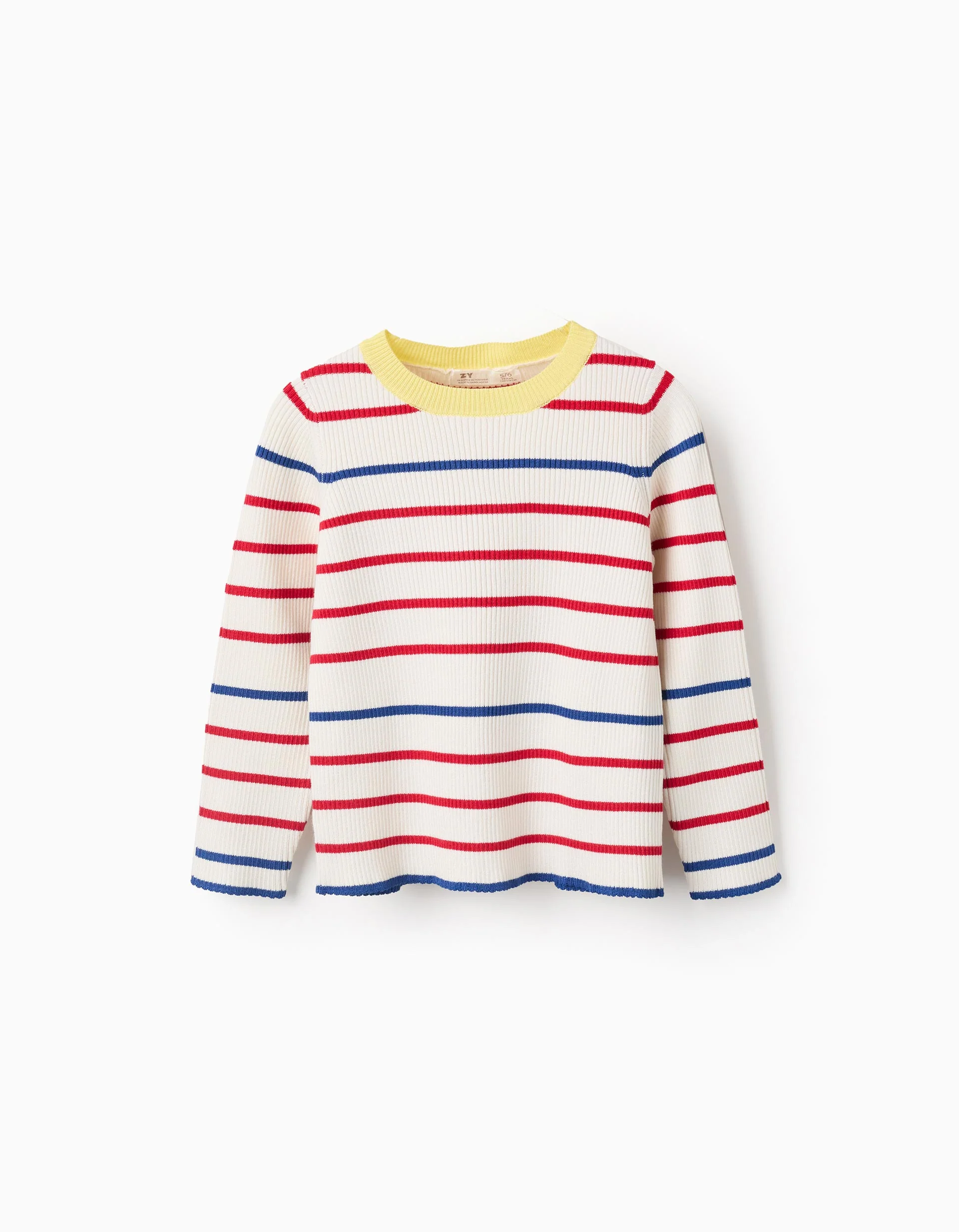 Striped Ribbed Jumper for Girls, Beige/Red/Blue