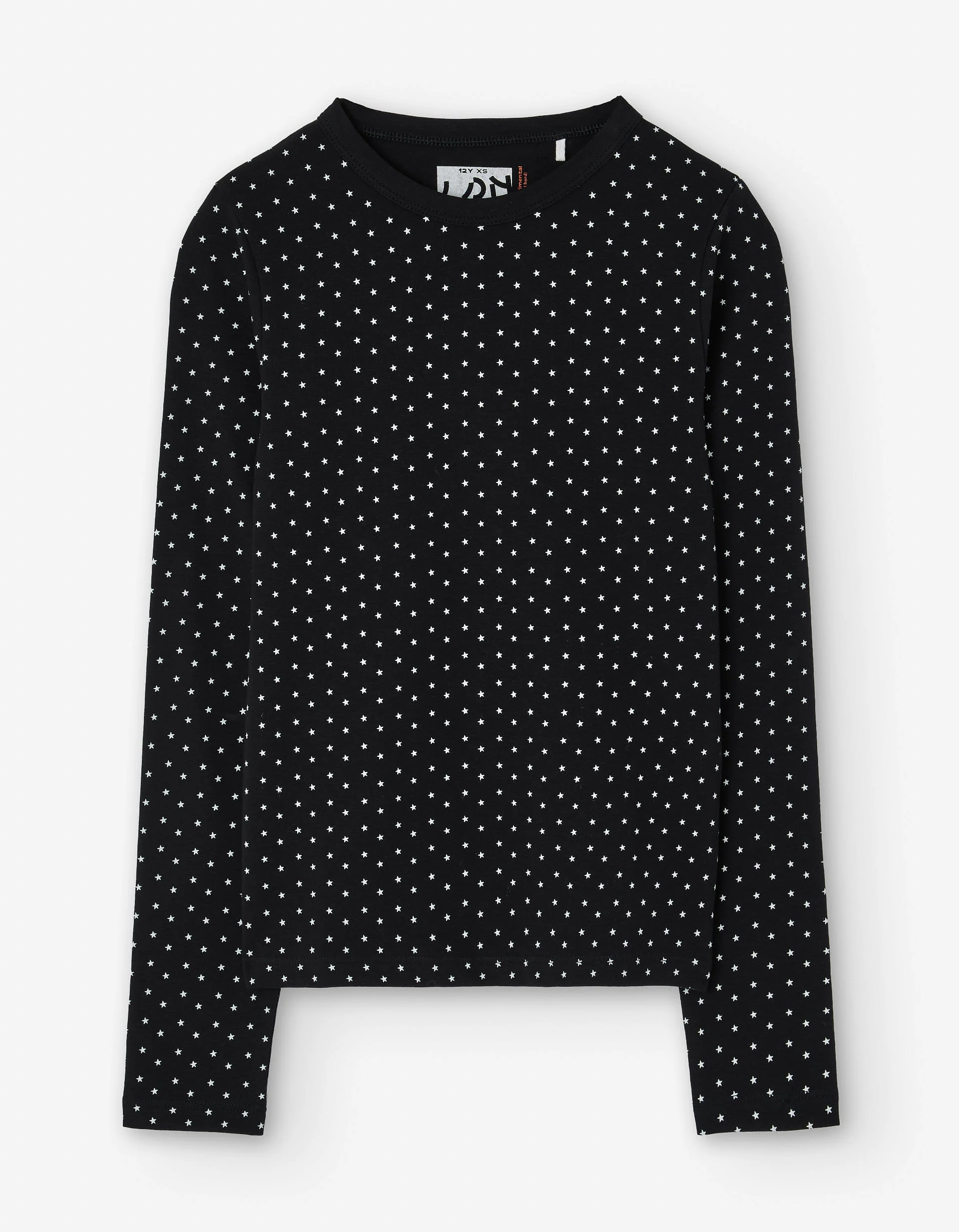 Long sleeve cotton T-shirt with star pattern for girls, black