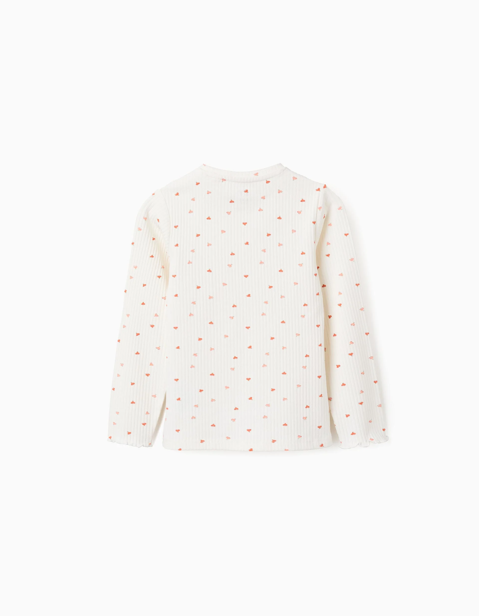 Long Sleeve Ribbed T-shirt with Motif for Girls, White