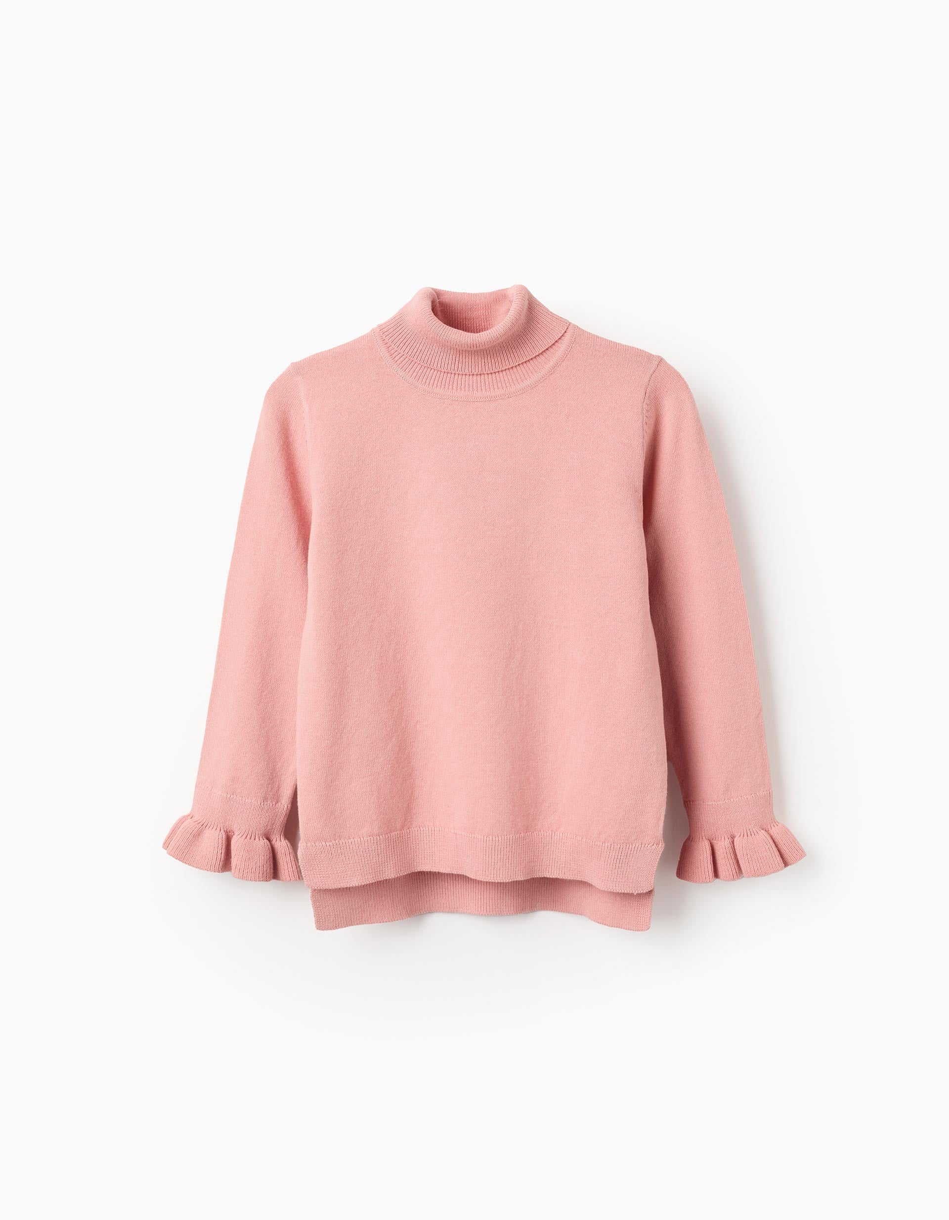 Fine Knit Jumper with High Neck for Girls, Pink