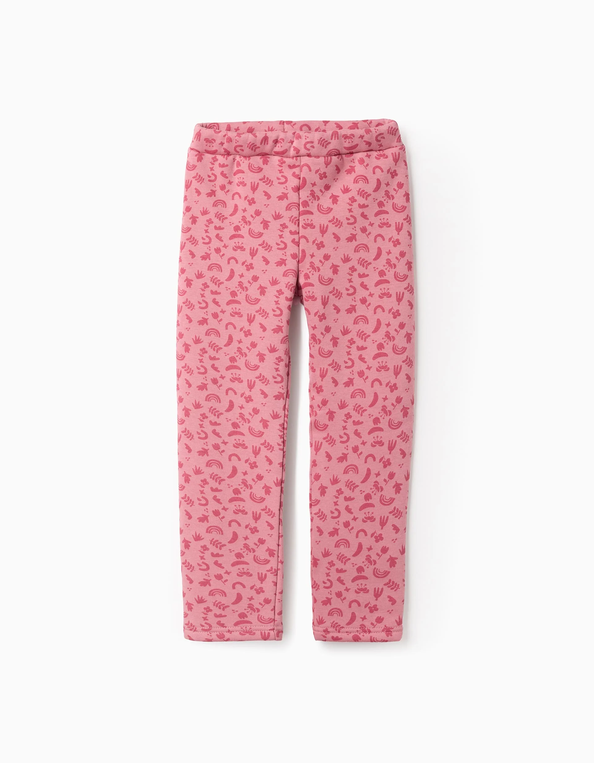 Brushed leggings with flower motif for girls, pink