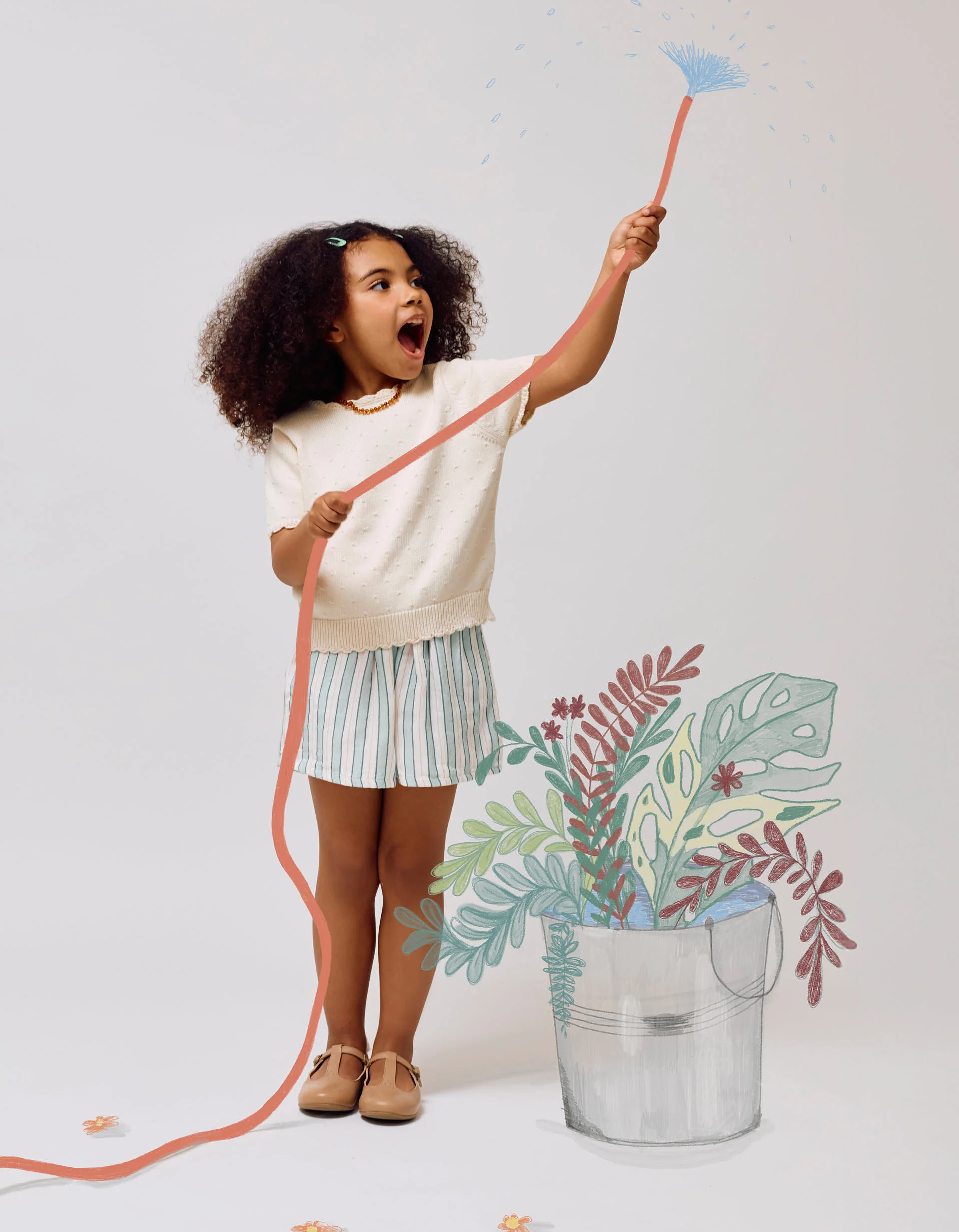 Jersey T-shirt with Raised Dots for Girls, Beige