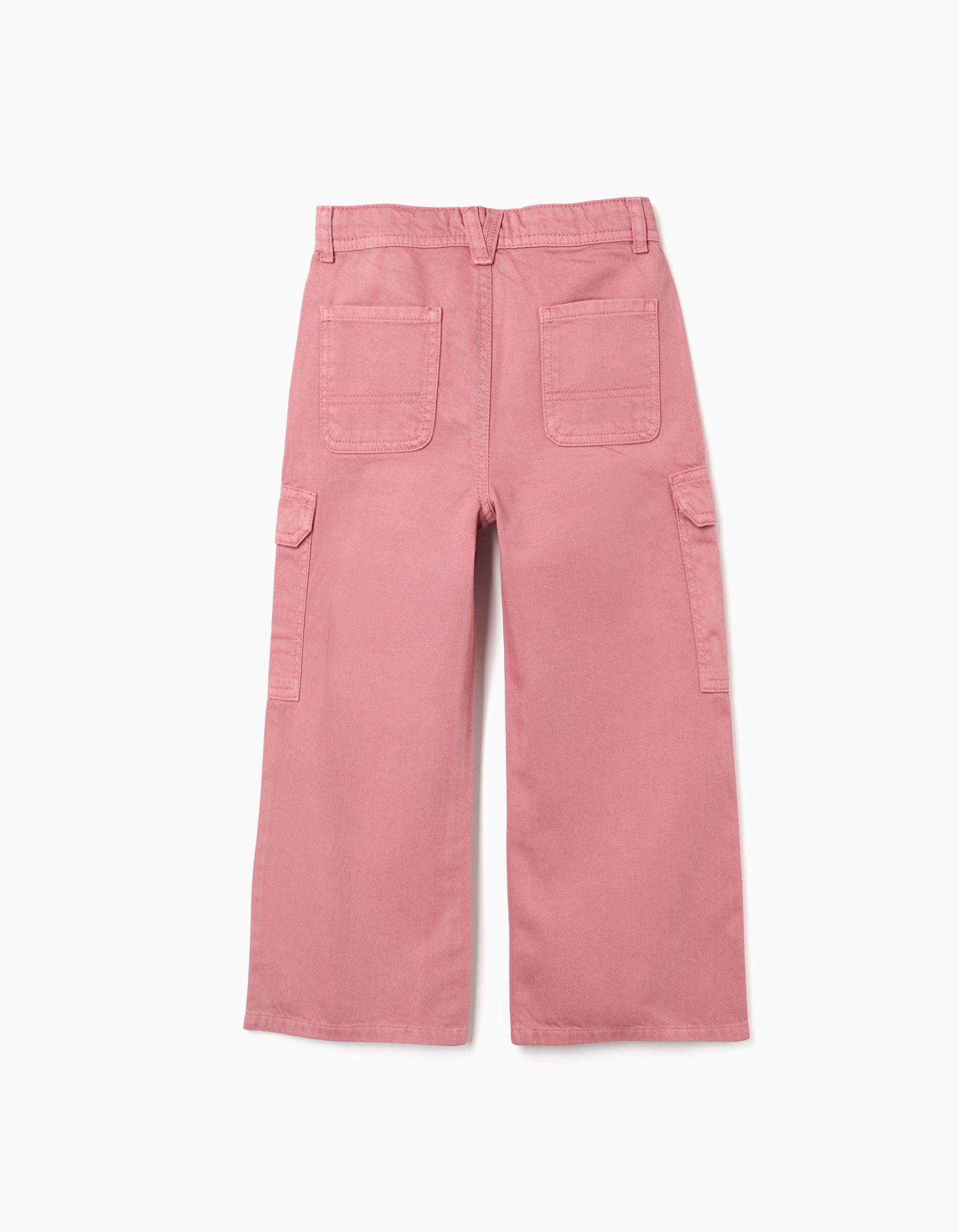 Cargo twill trousers 'wide leg' for girls, pink