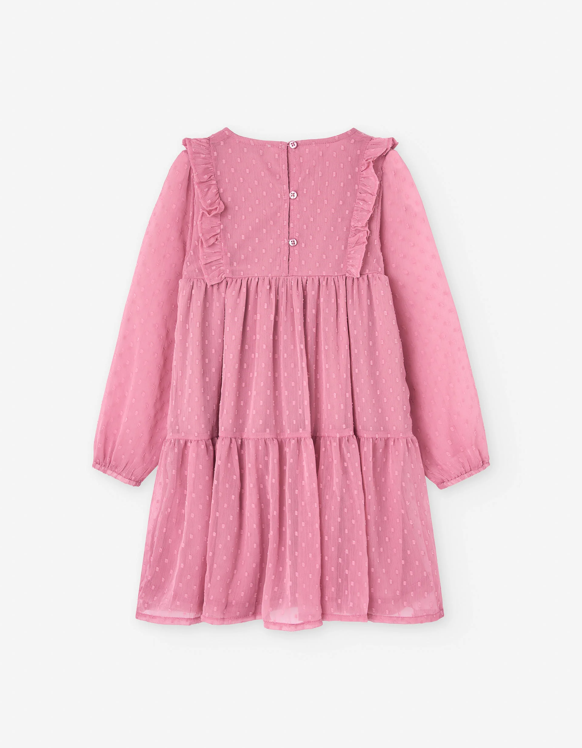 Long sleeve plumeti dress with ruffles for girls, pink