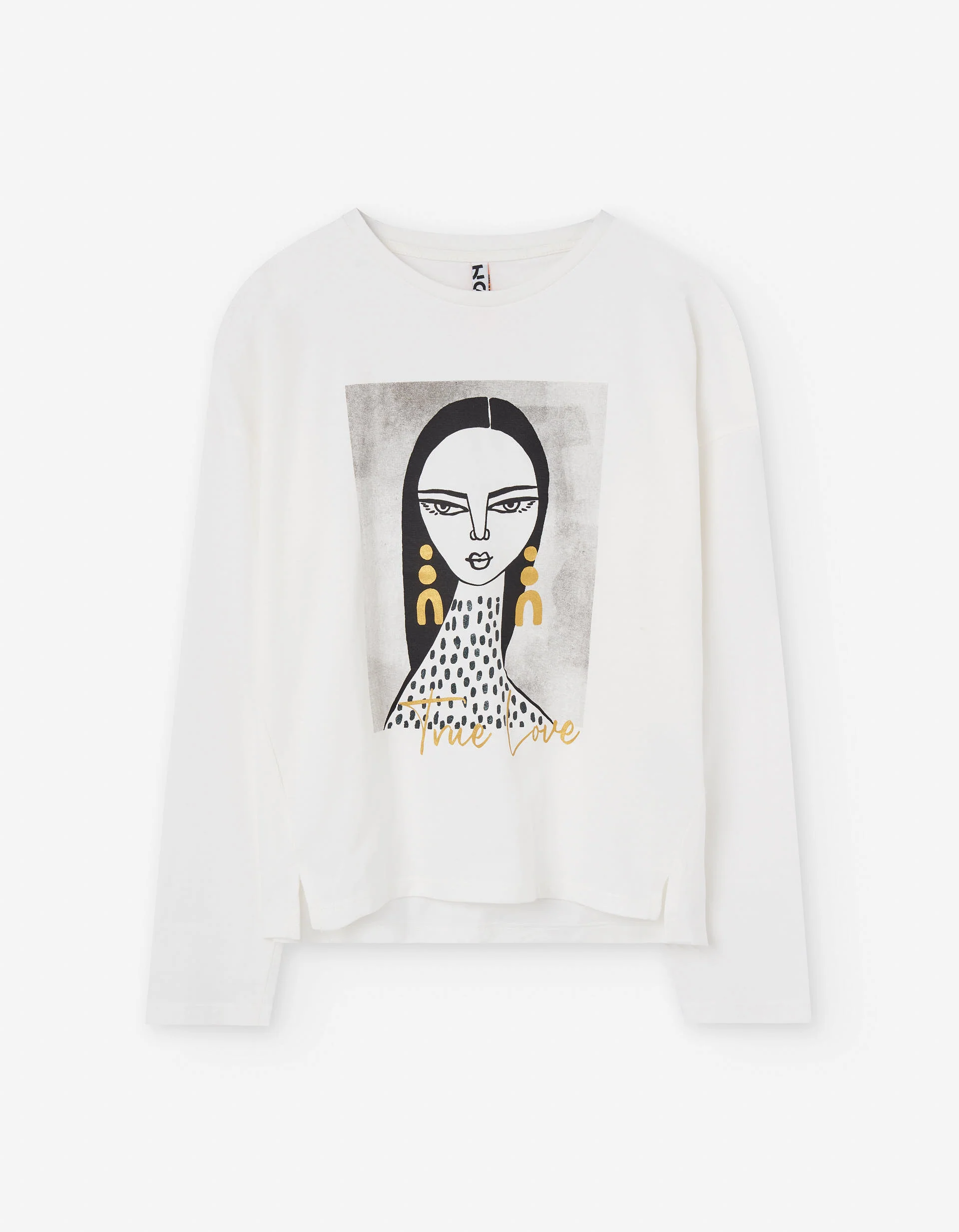Long sleeve cotton T-shirt with True Love print for girls, white