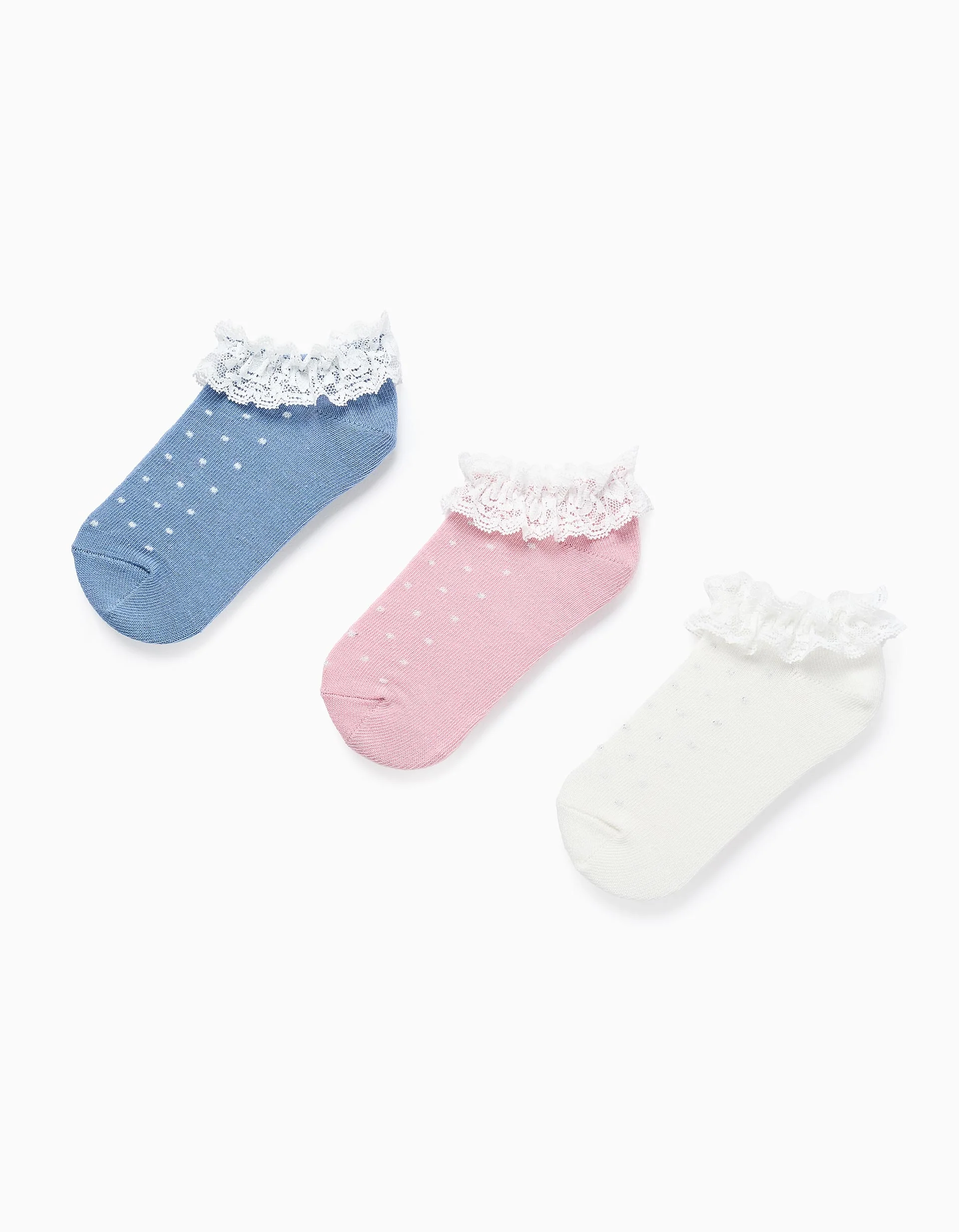 Pack of 3 Ankle Socks with Lurex and Lace for Girls, Multicolour