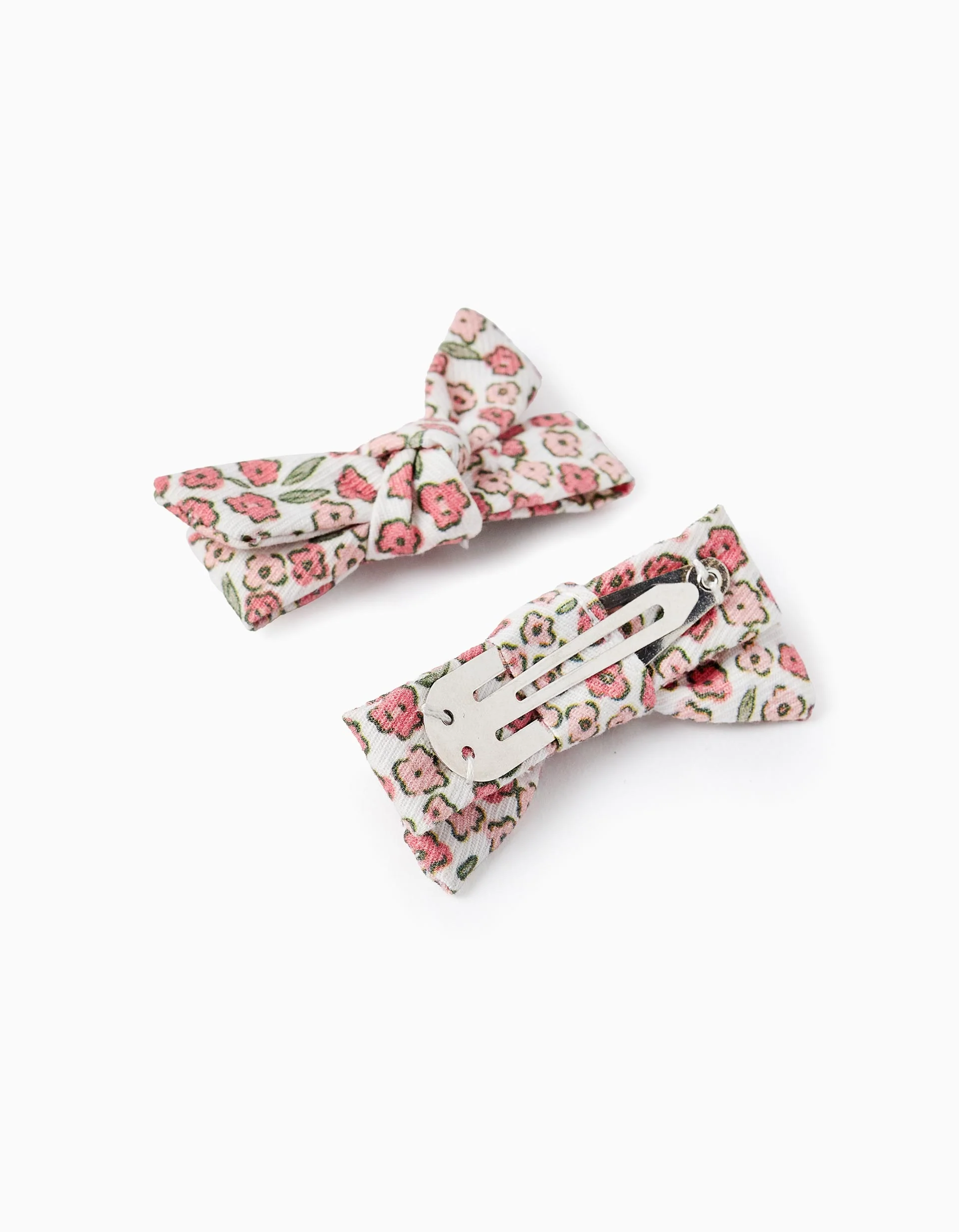 Pack of 2 Hair Clips with Floral Bow for Babies and Girls, White/Pink