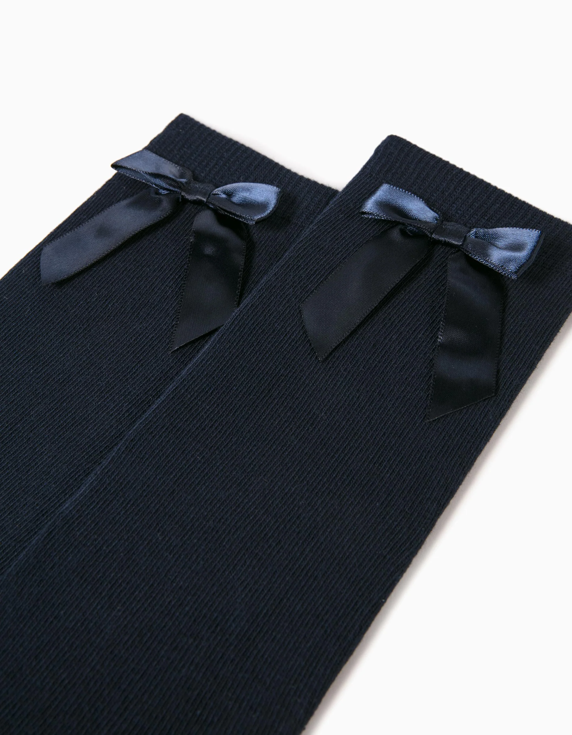 High Socks with Satin Bow for Girls, Dark Blue
