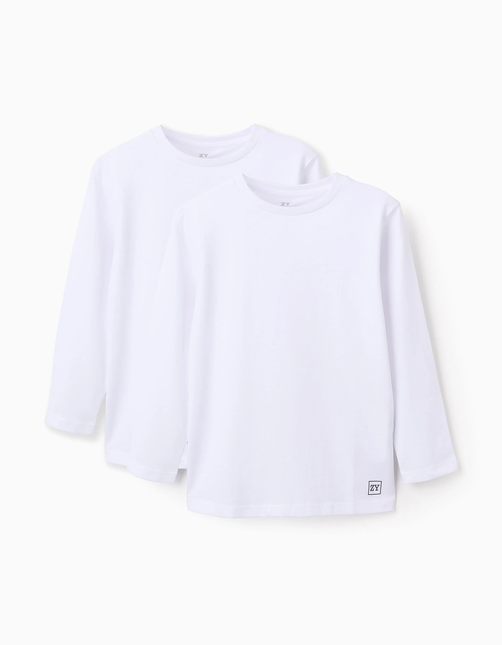 Pack of 2 Plain Long Sleeve T-shirts for Boys, White