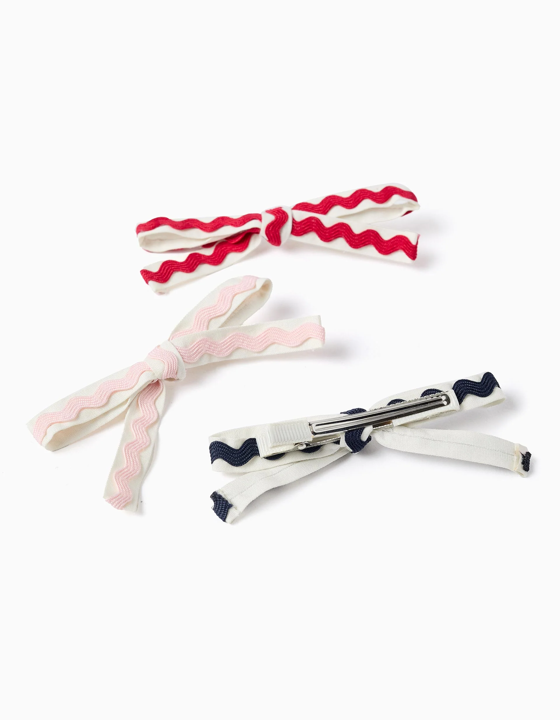 Pack of 3 Hais Clips with Greek Ribbons for Girls, White/Red/Pink/Blue