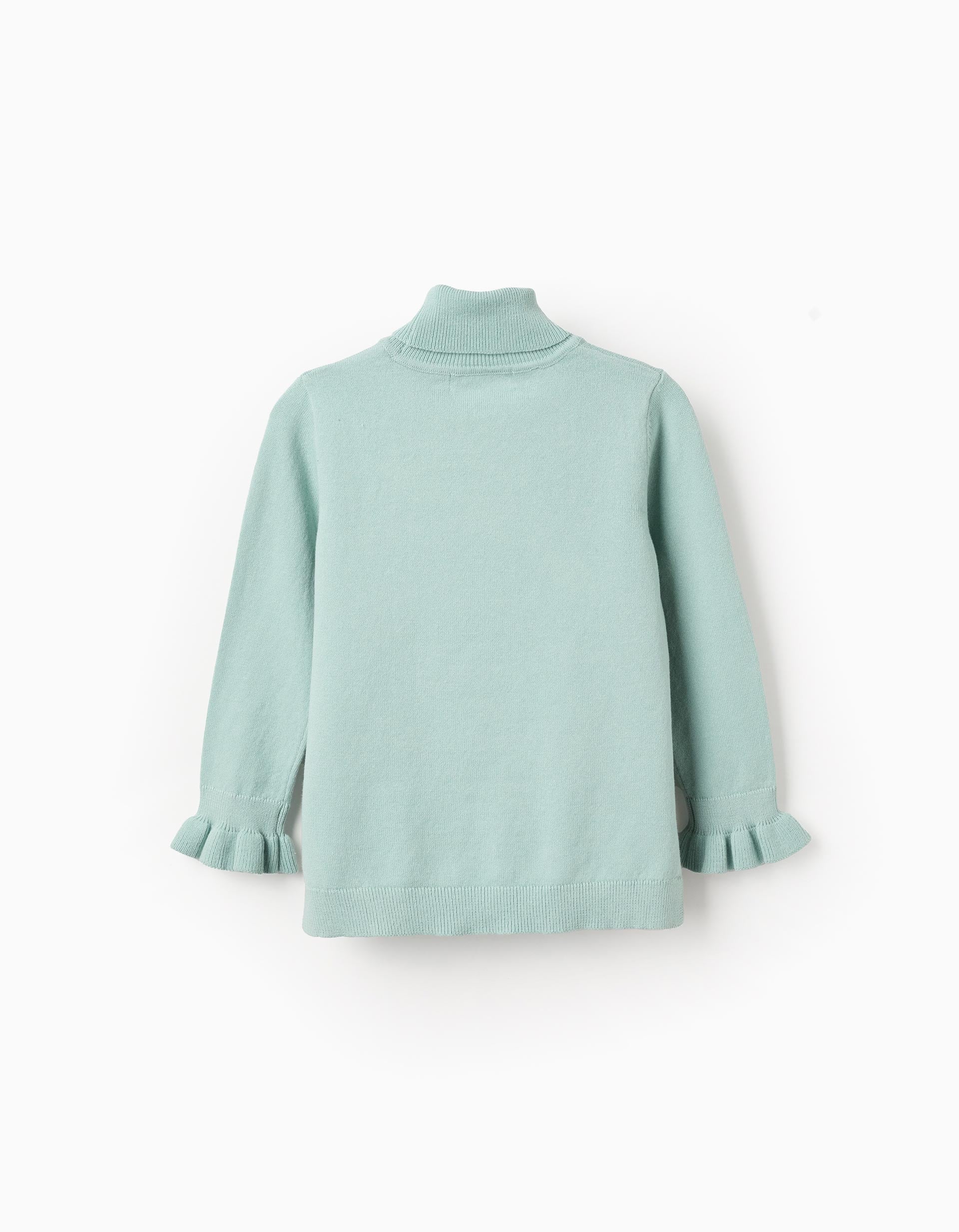 Fine Knit Jumper with High Neck for Girls, Aqua Green