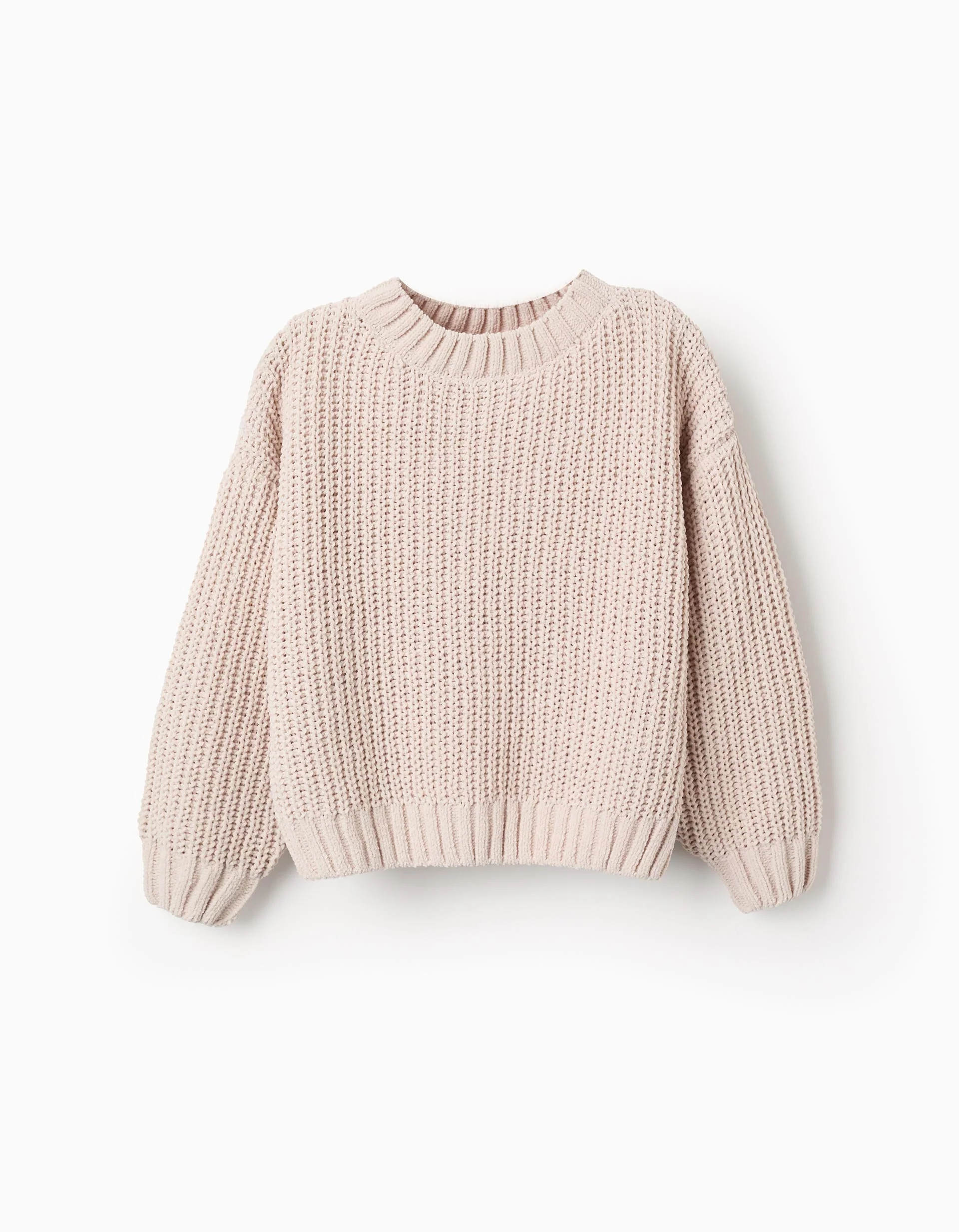 Chenille Knit Jumper for Girls, Beige