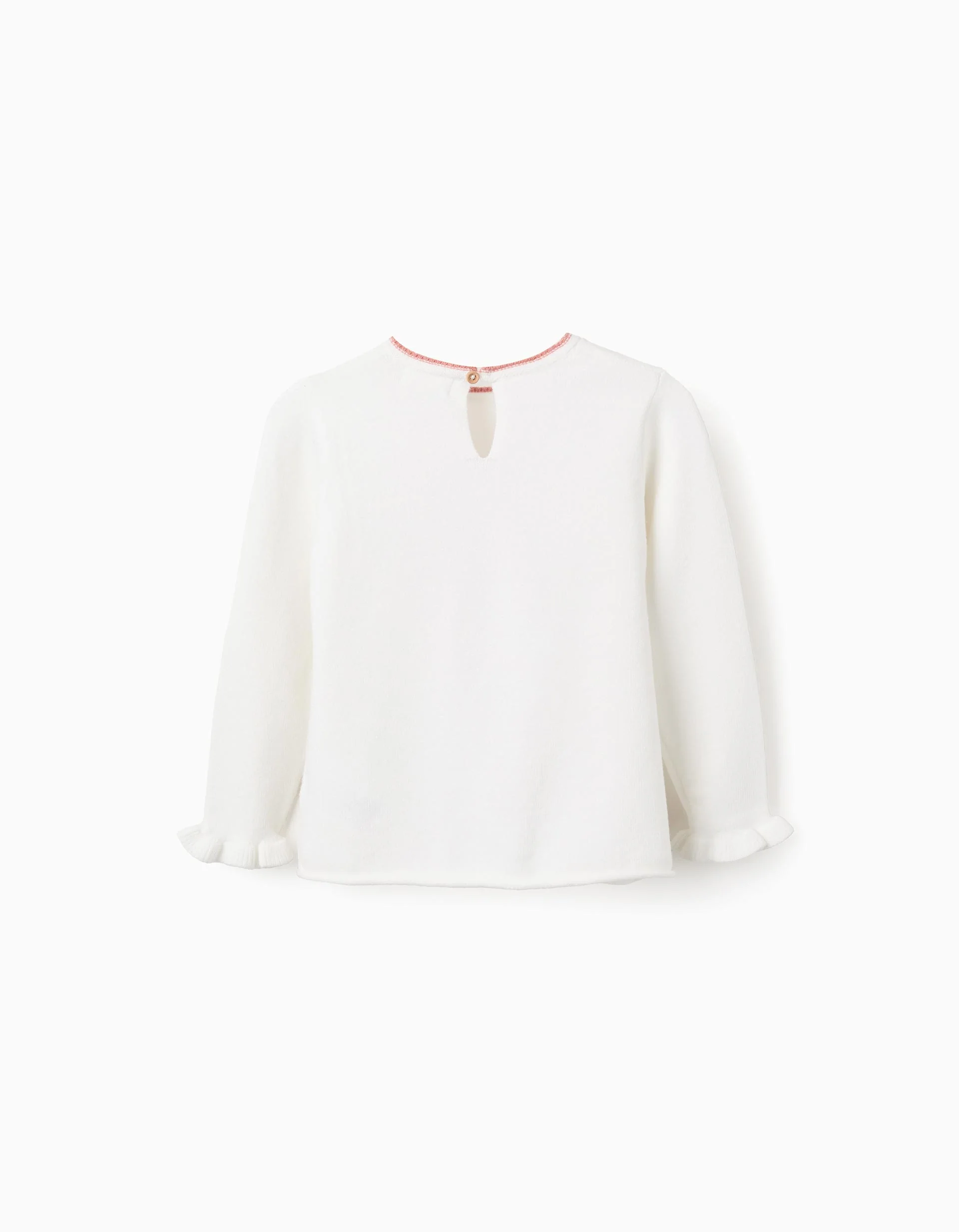 Heart Jacquard Jumper with Ruffles for Girls, White