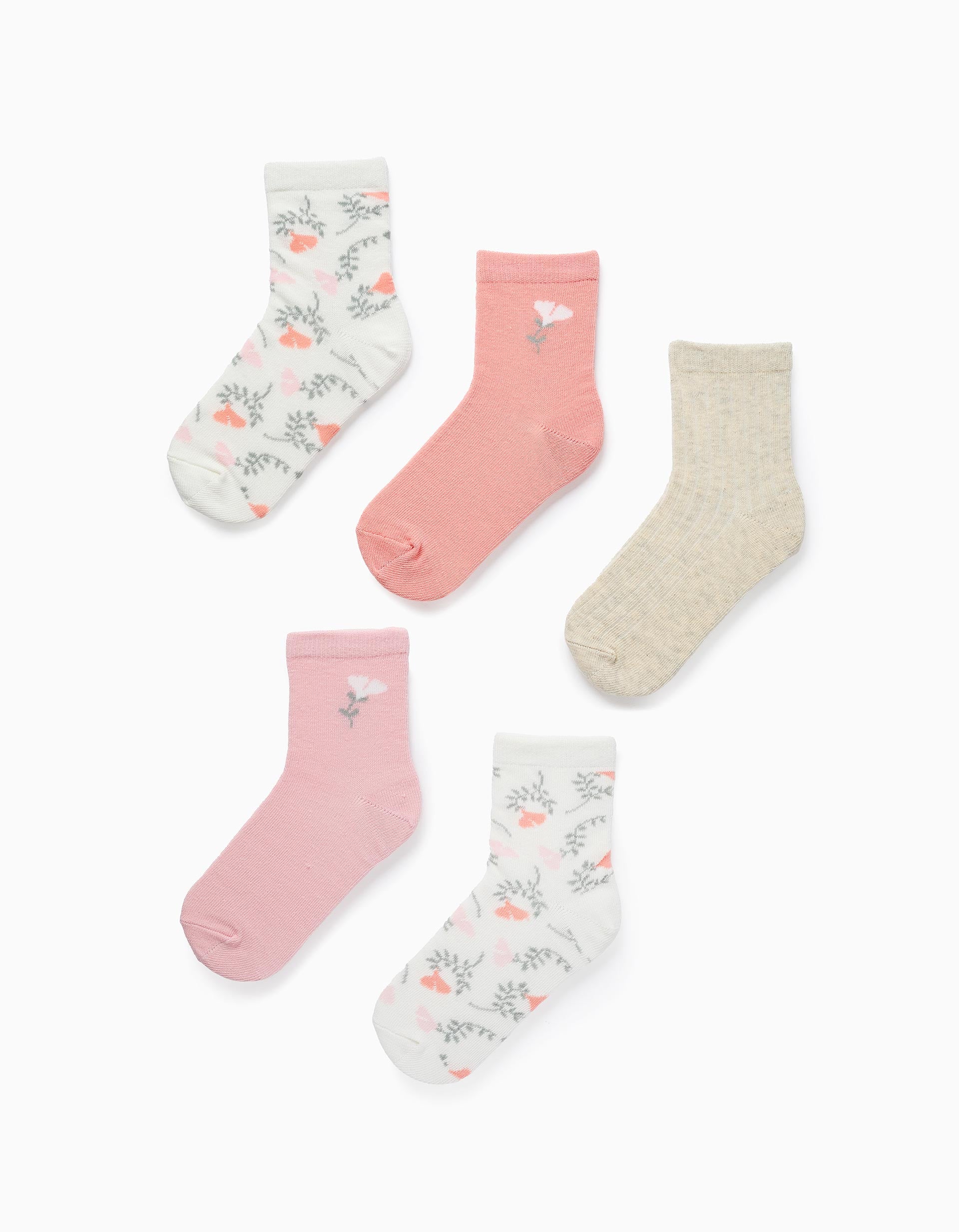 Pack of 5 Pairs of Socks for Girls 'Flowers', Multicolour