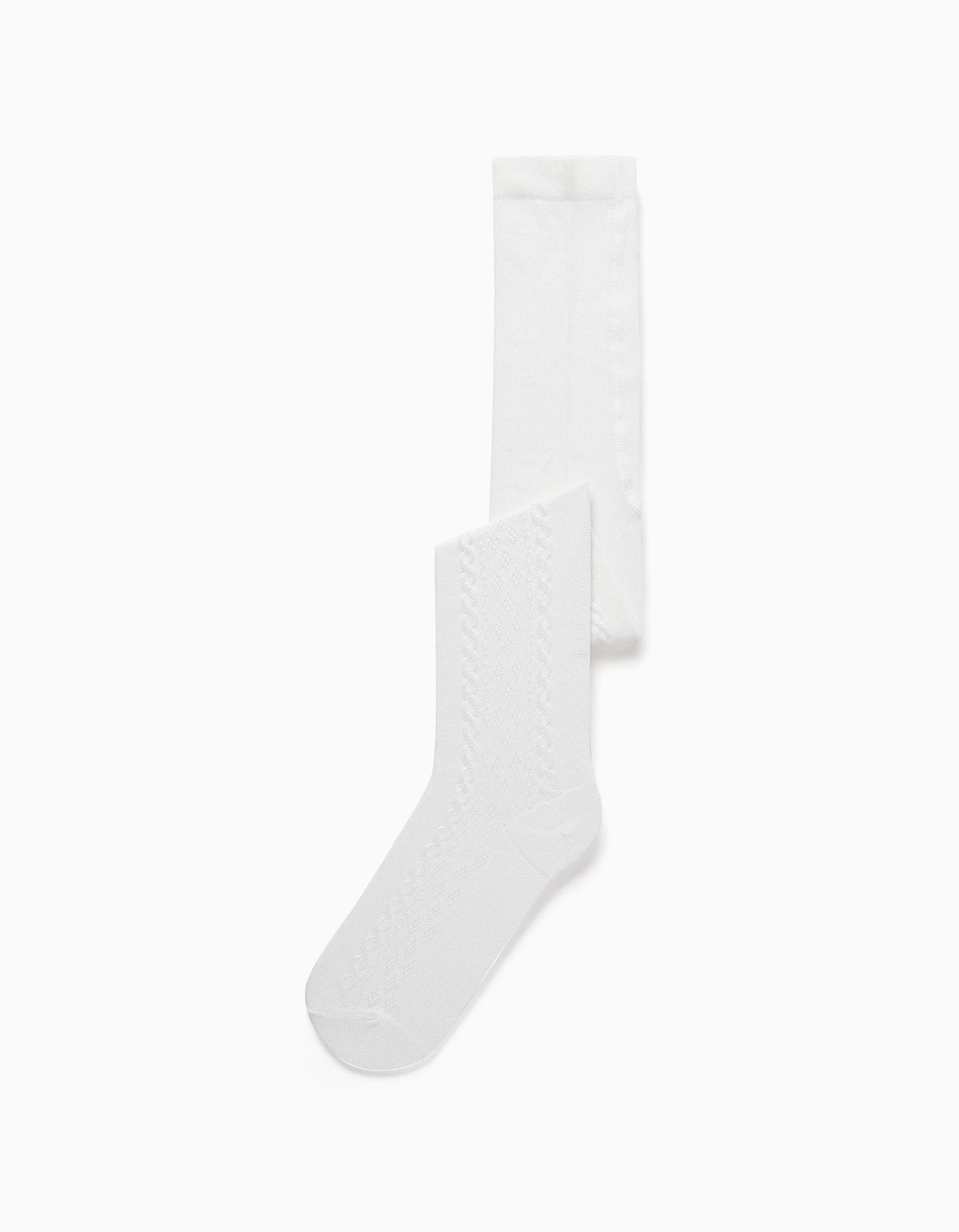 Knitted tights with jacquard for girls, white
