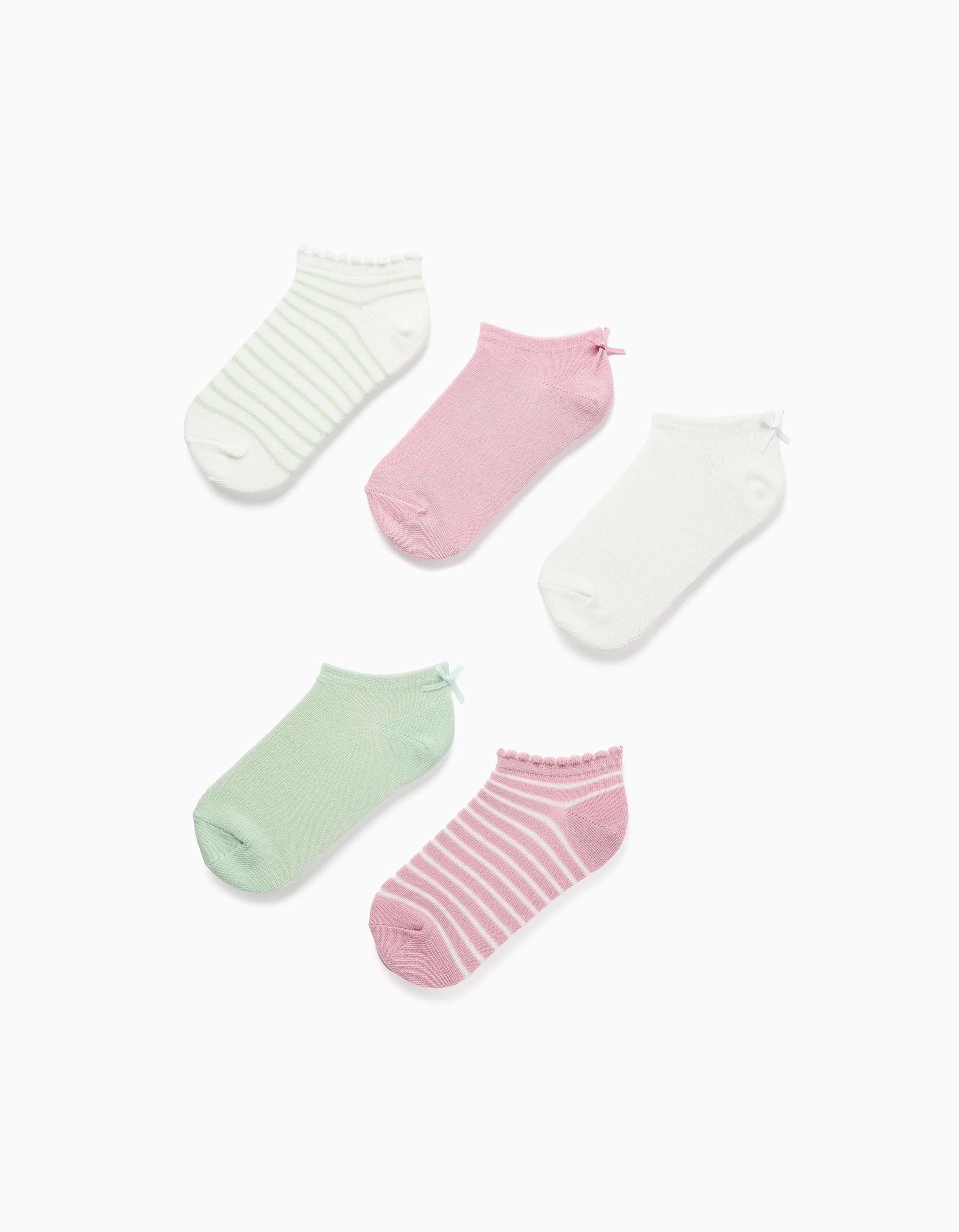 Pack of 5 Pairs of Ankle Socks with Bow/Stripes for Girls, Multicolour