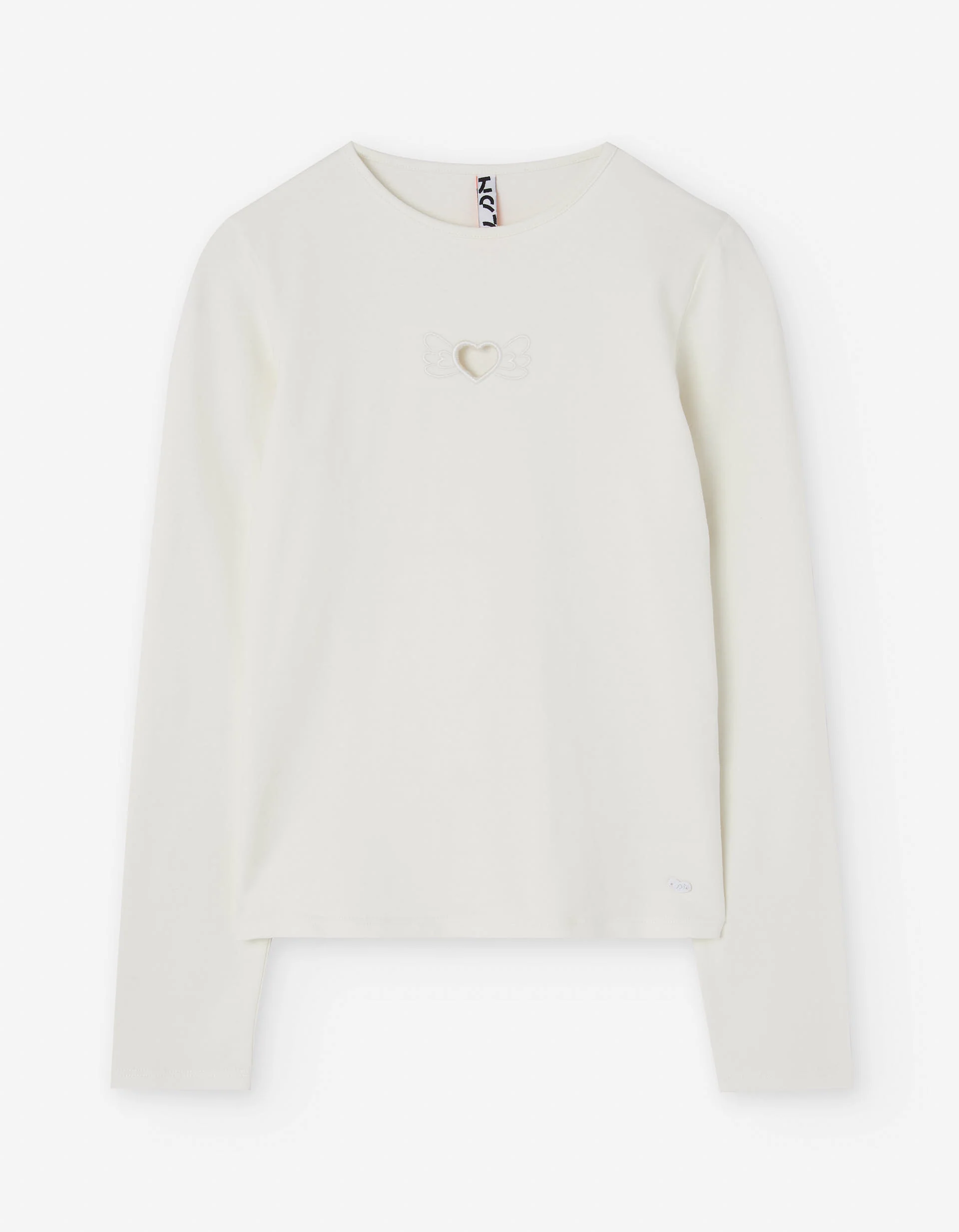 Long sleeve T-shirt with heart-shaped cut-out for girls, white