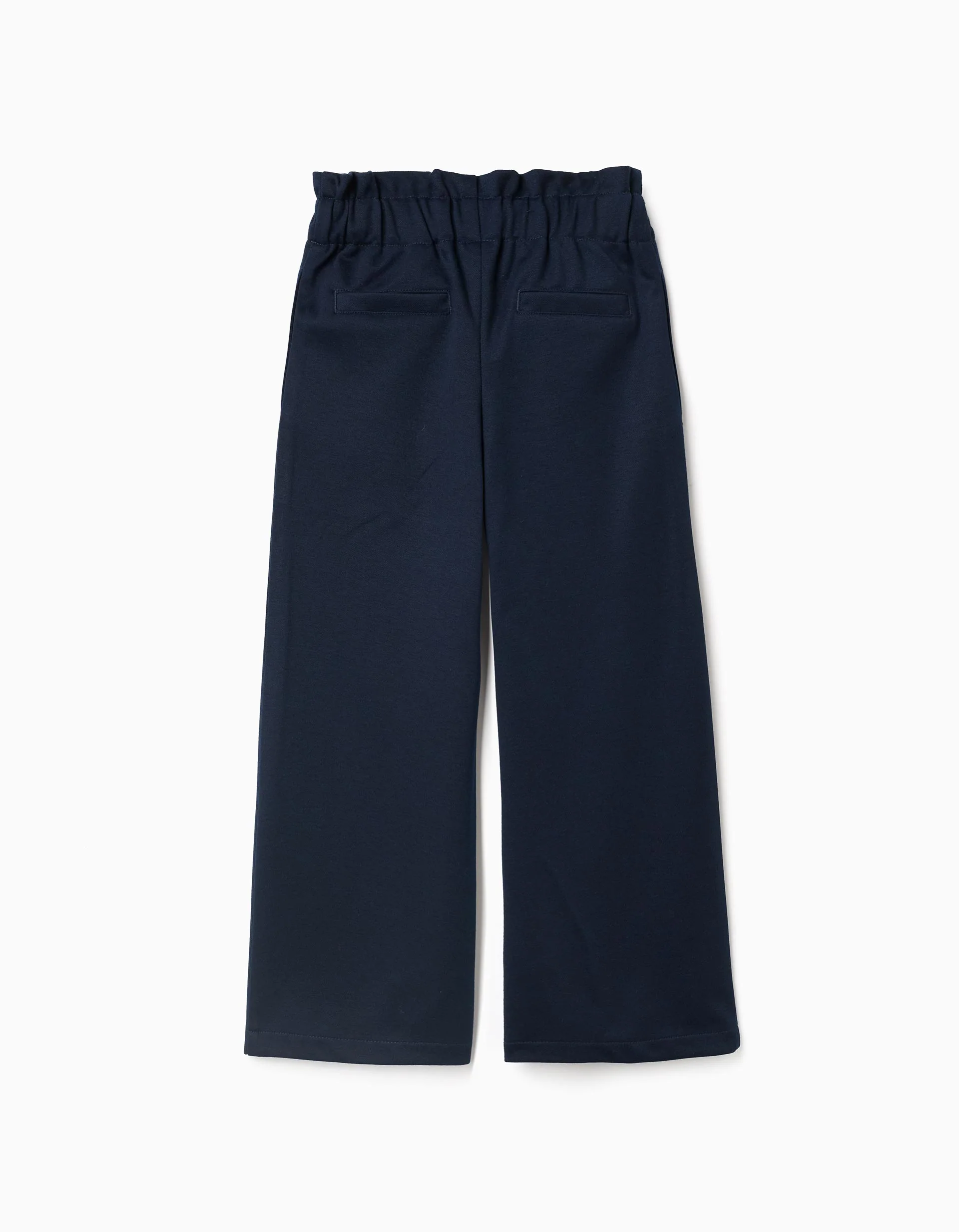 Wide Leg Trousers with Integrated Belt for Girls, Dark Blue