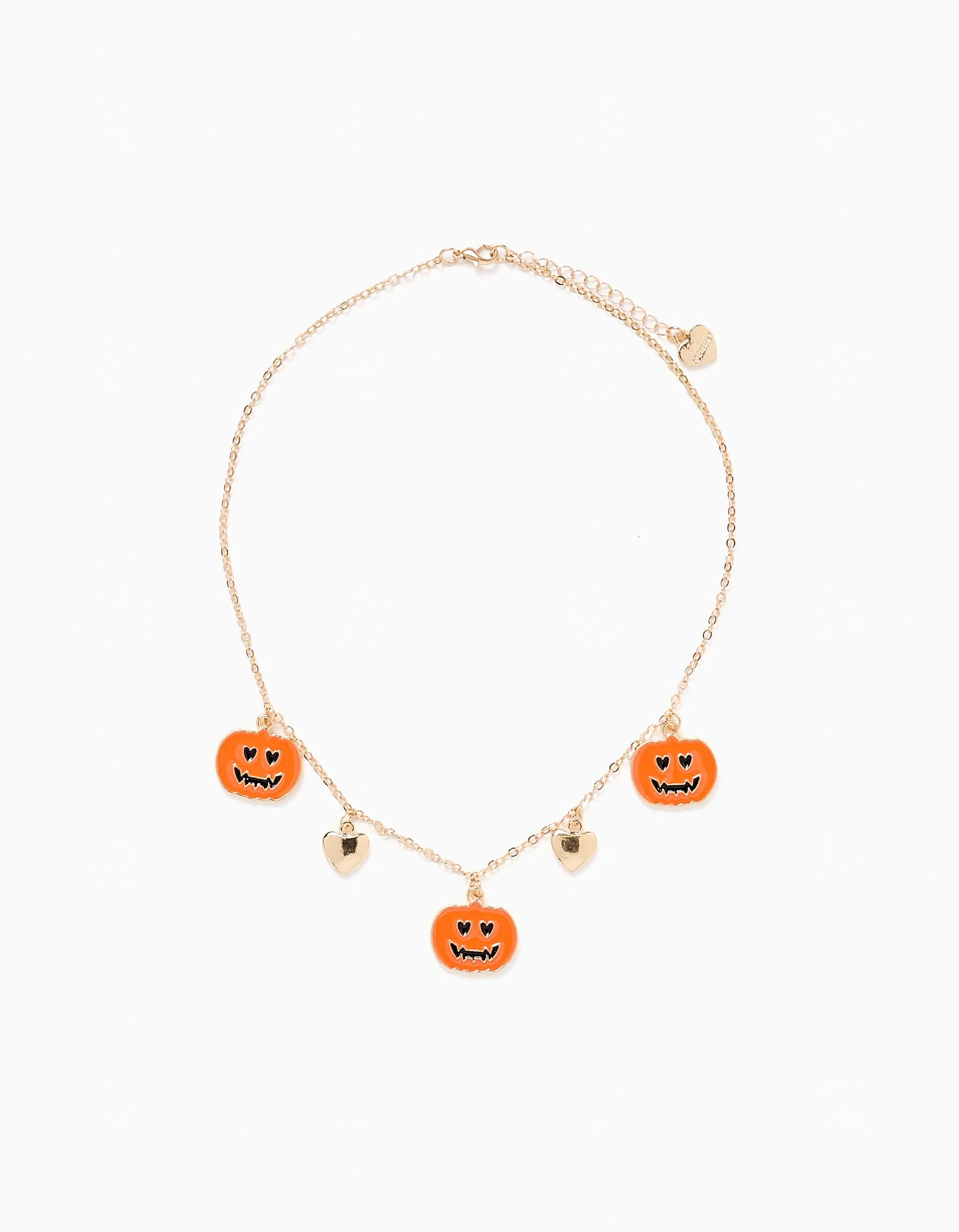 Halloween Necklace for Girls 'Pumpkins', Gold/Orange