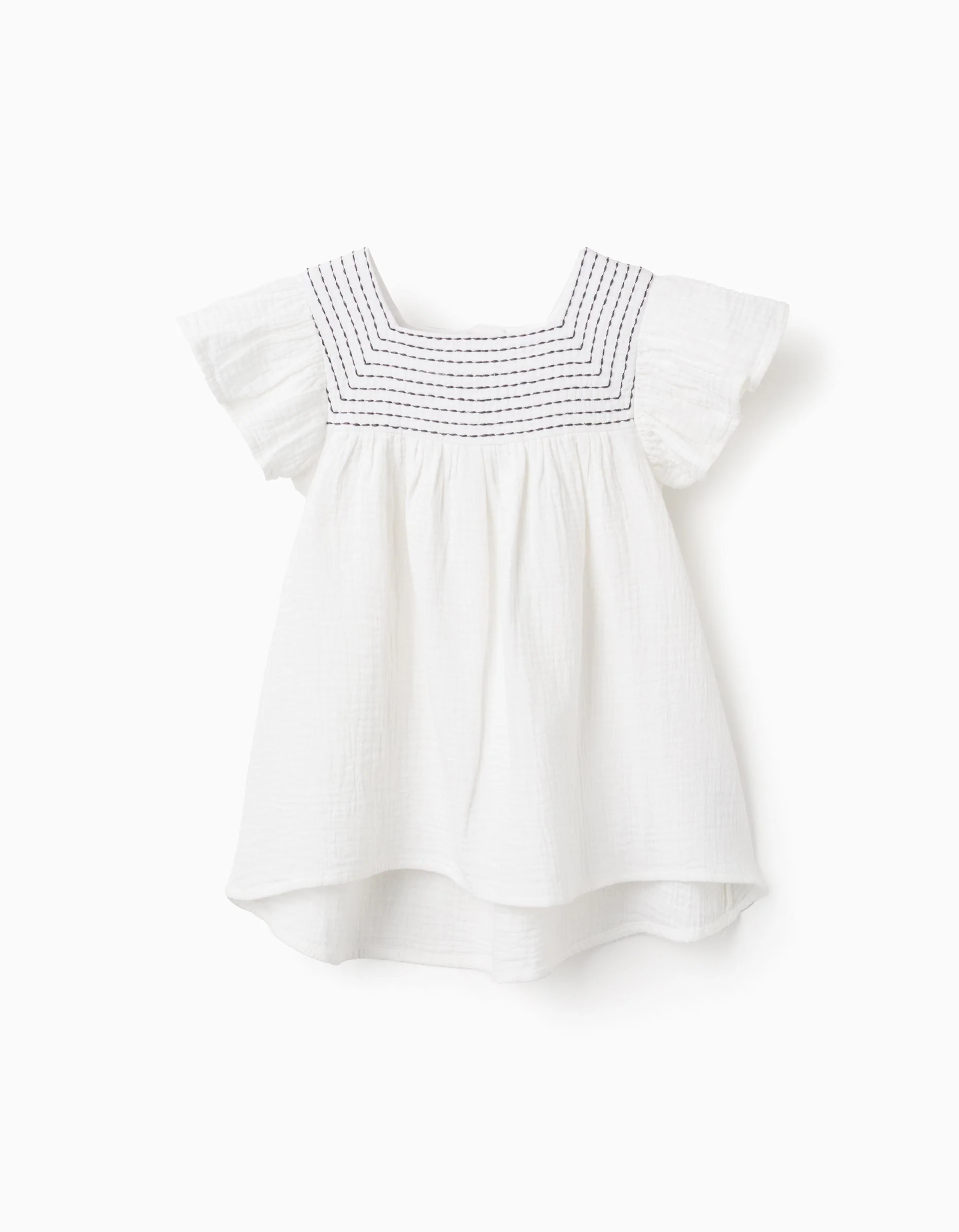 Bamboula T-shirt with Ruffles and Embroidery for Girls, White