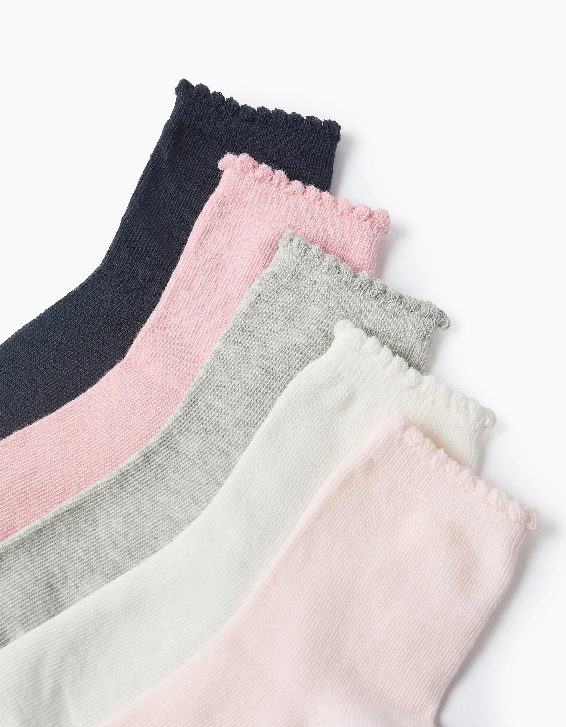 Pack of 5 Pairs of Socks with Wavy Cuff for Girls, Multicolour