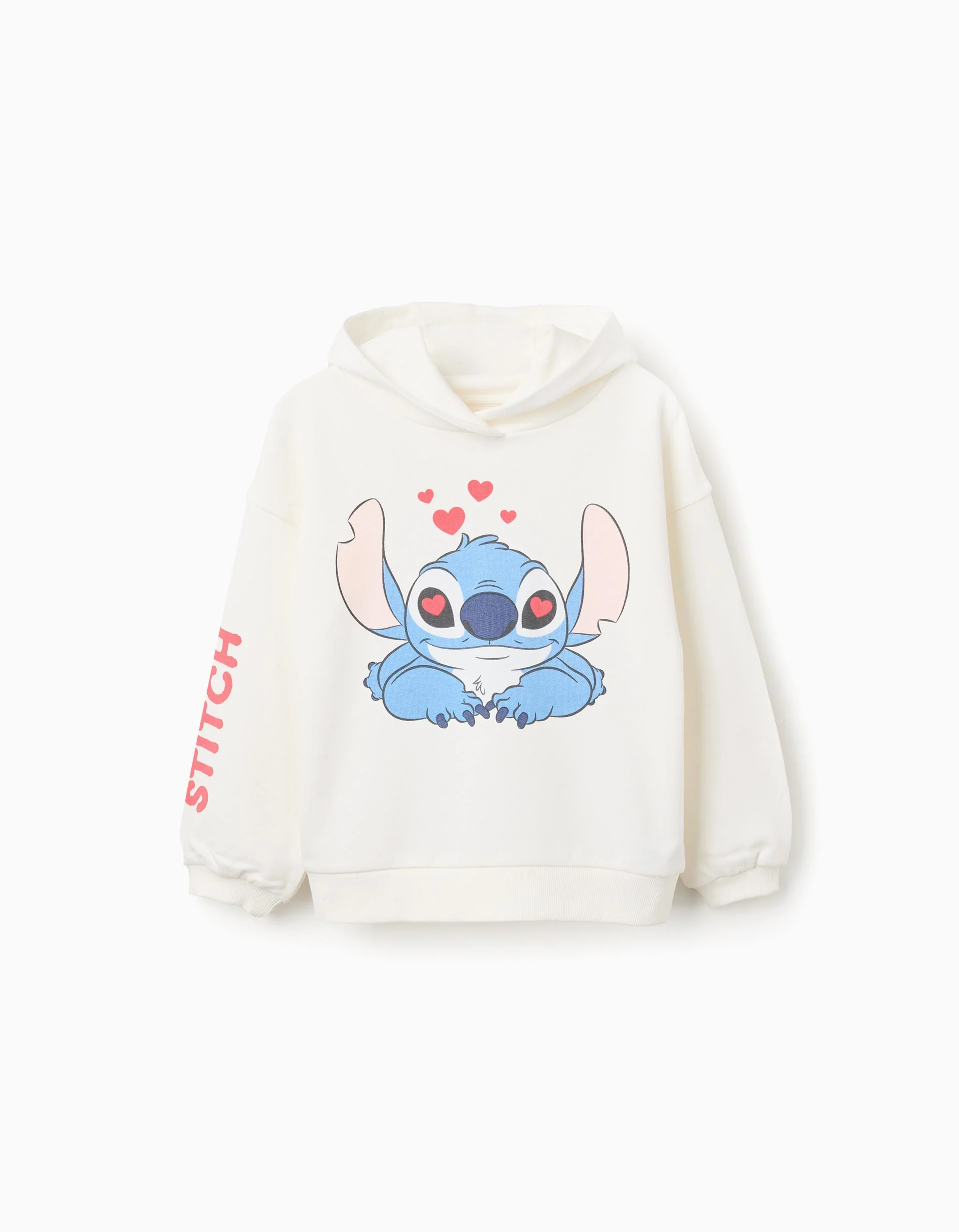 Brushed hooded sweatshirt with Stitch prints for girls, white