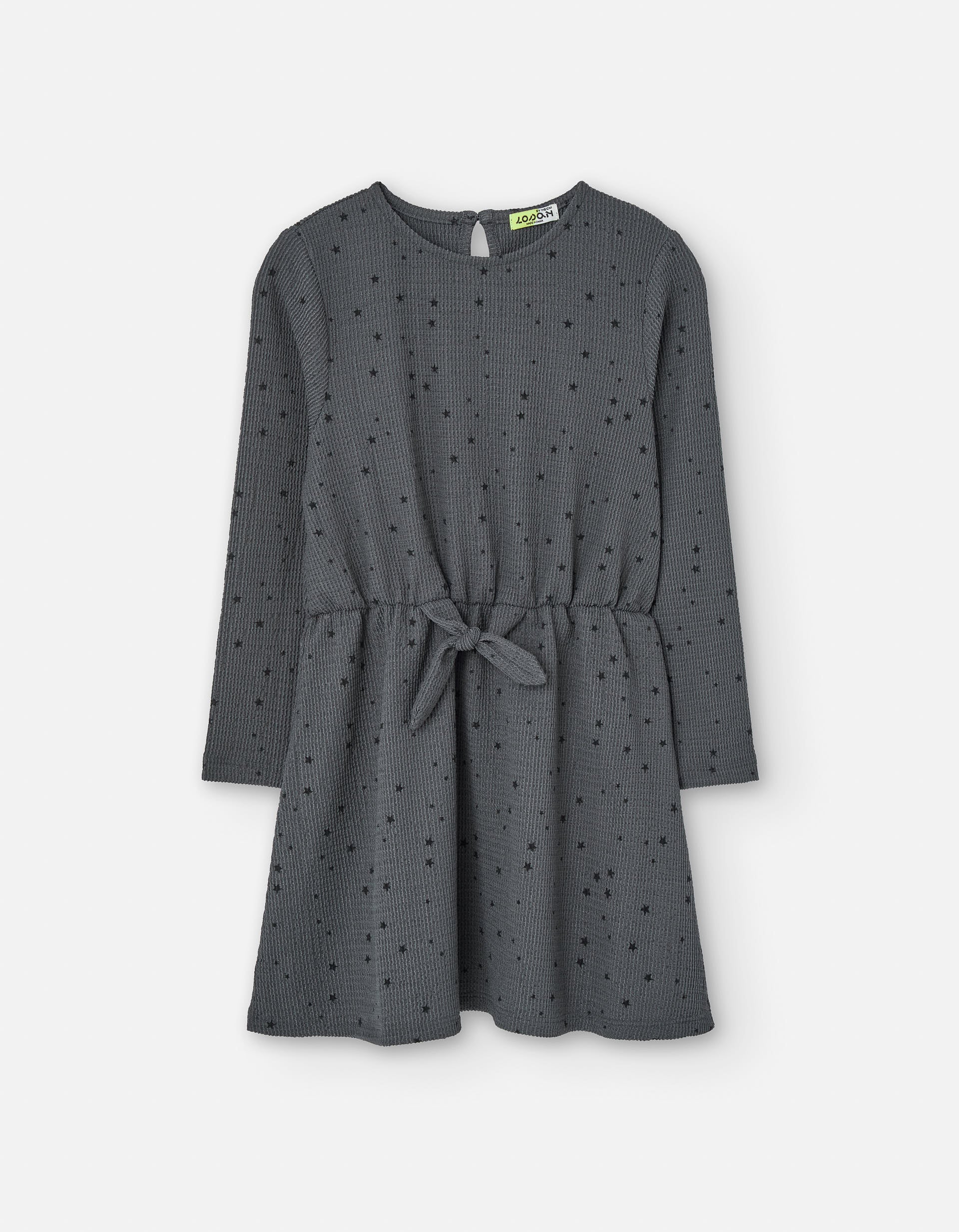 Long sleeve dress with star pattern for girls, dark grey