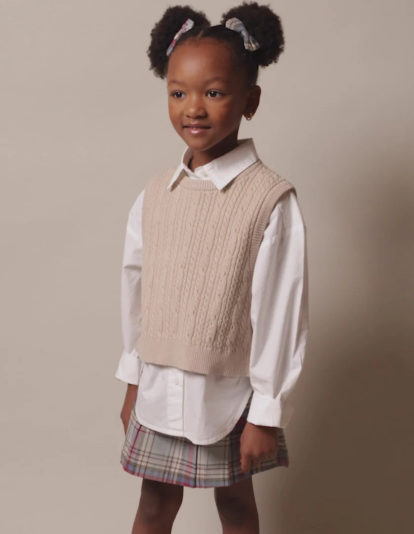 Knitted Waistcoat with Bows for Girls, Beige