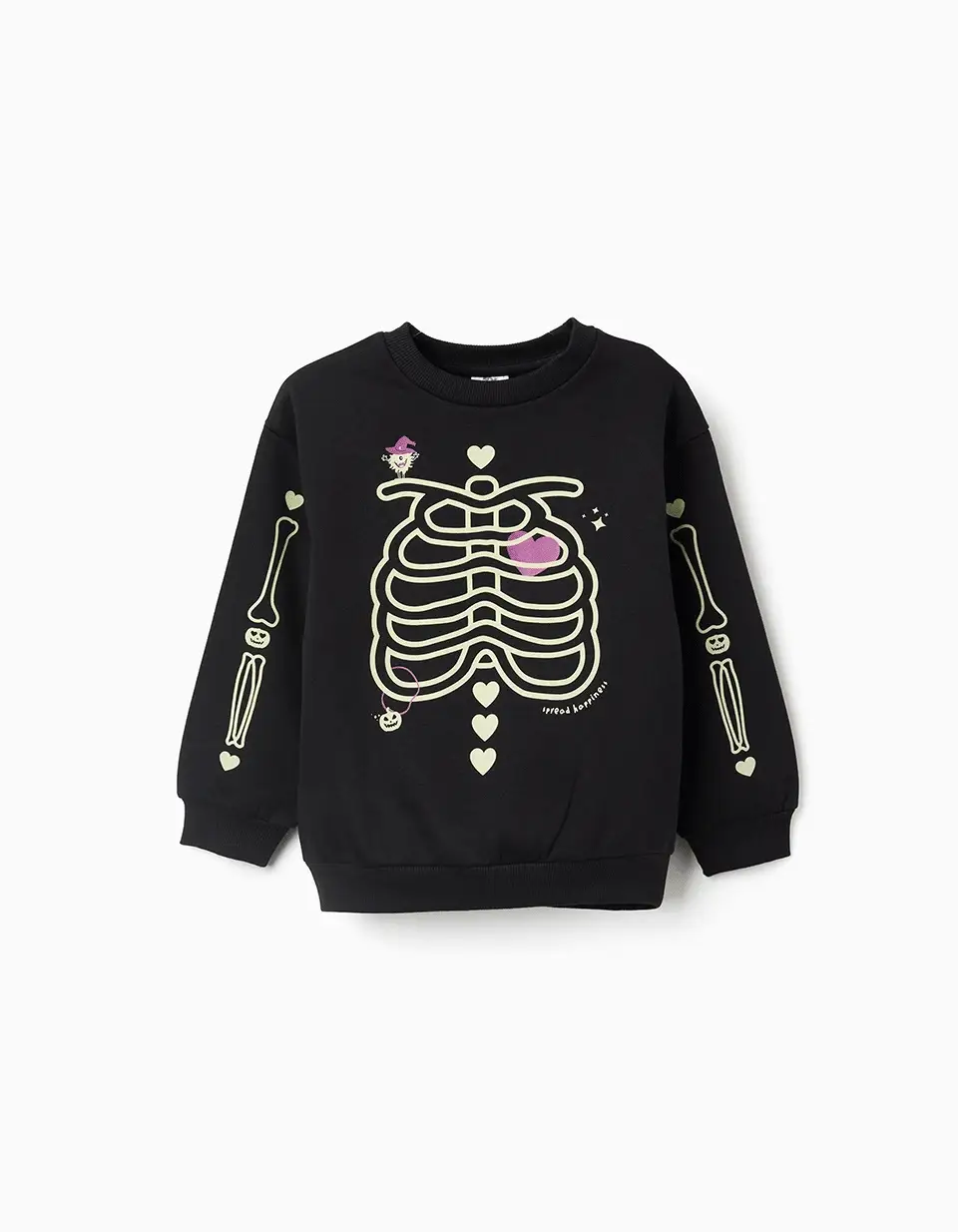Brushed sweatshirt with glow-in-the-dark print for girls, black
