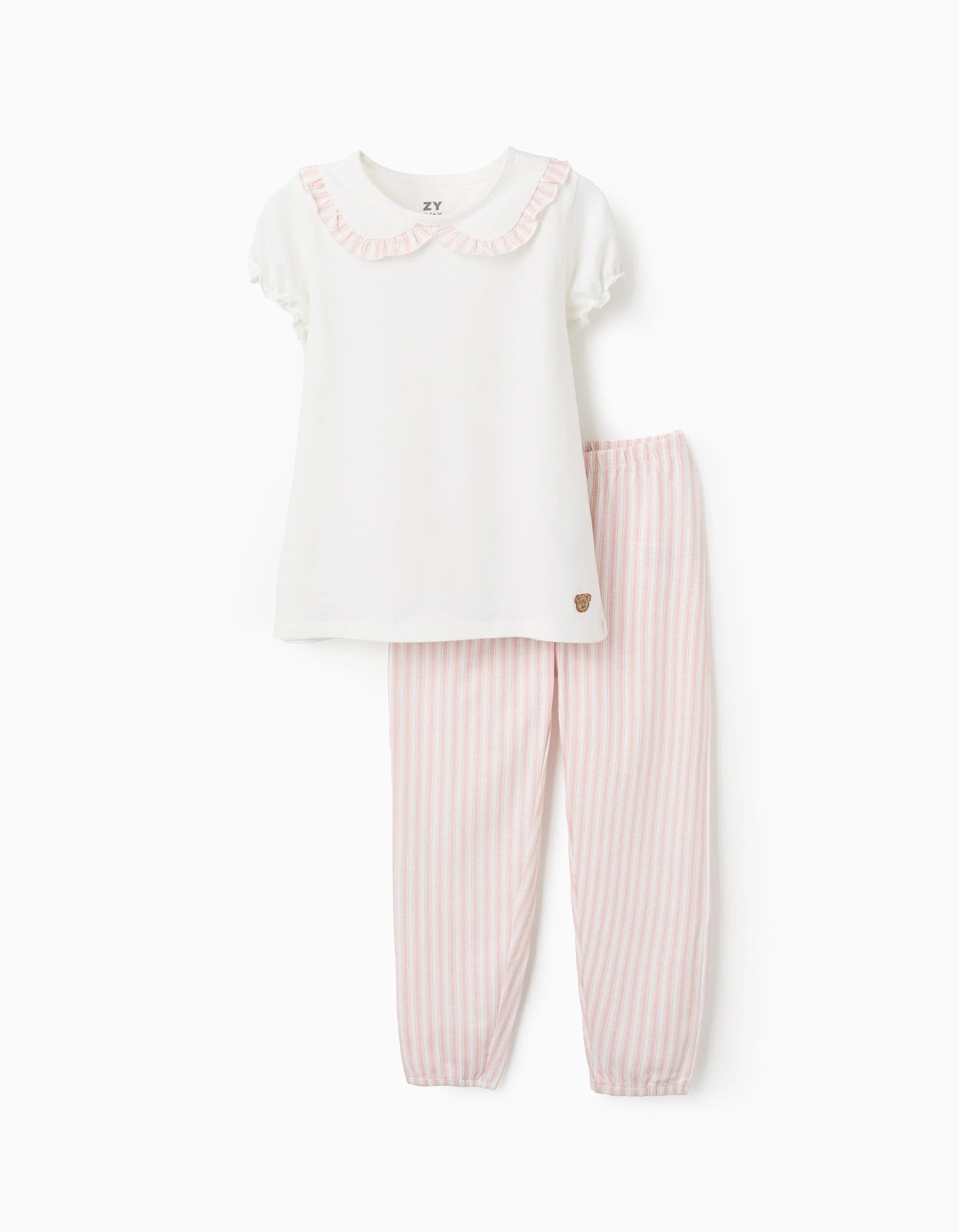 Cotton Jersey Pyjama with Stripes for Girls, White/Pink