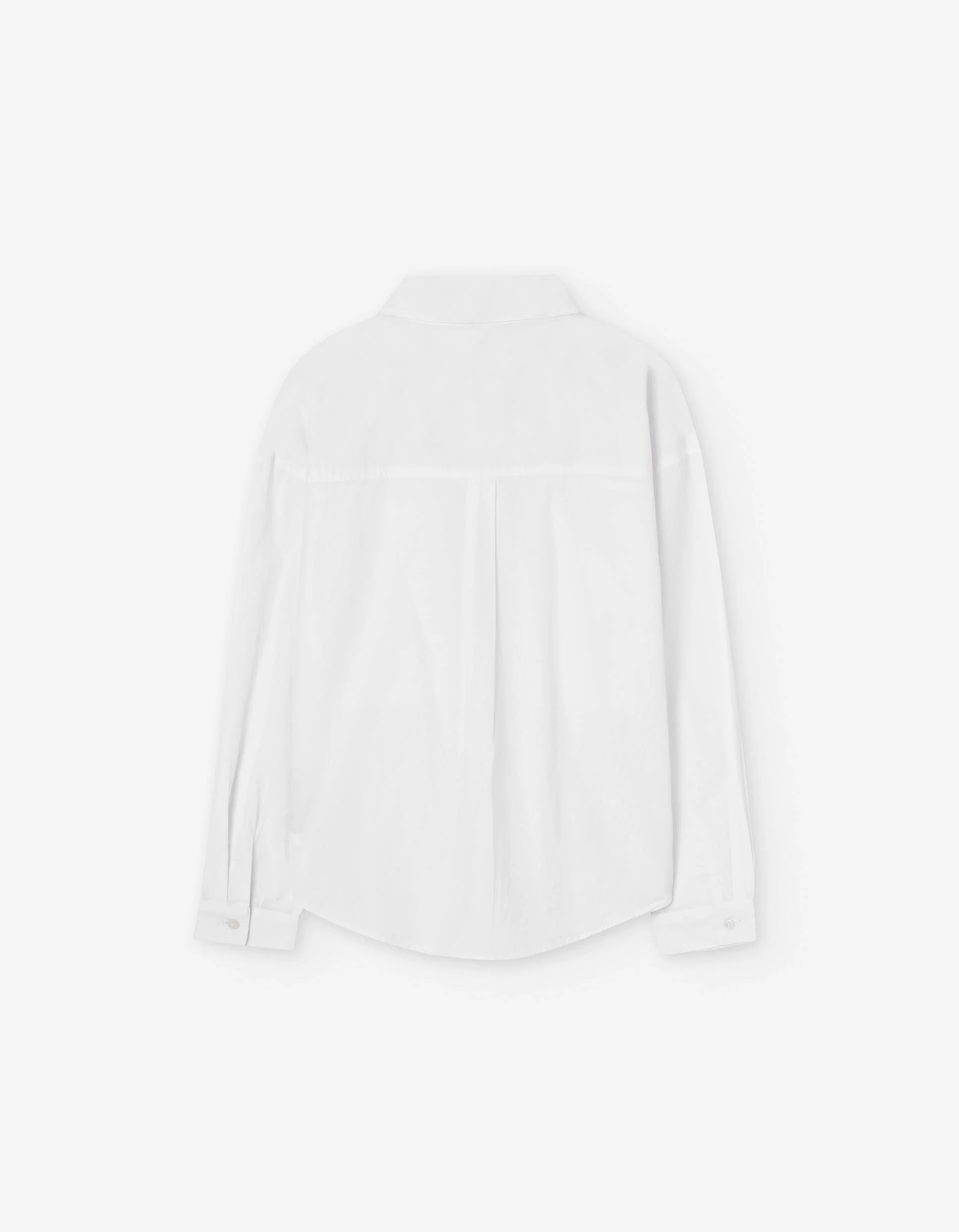 Long sleeve poplin shirt with front pockets for girls, white
